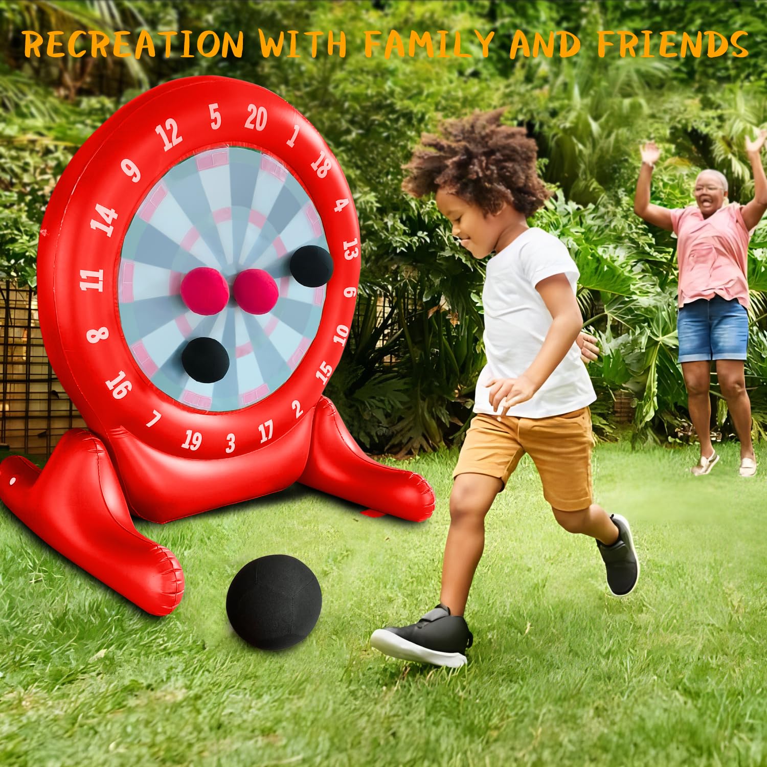 6.6FT Giant Kick Darts Game Set - Oversized Outdoor Soccer Target Dartboard with 3 Soccer Balls & Air Pump - Fun Backyard Lawn Games for Kids, Family & Friends - Perfect for Birthday Parties, BBQs and Summer Outdoor Activities