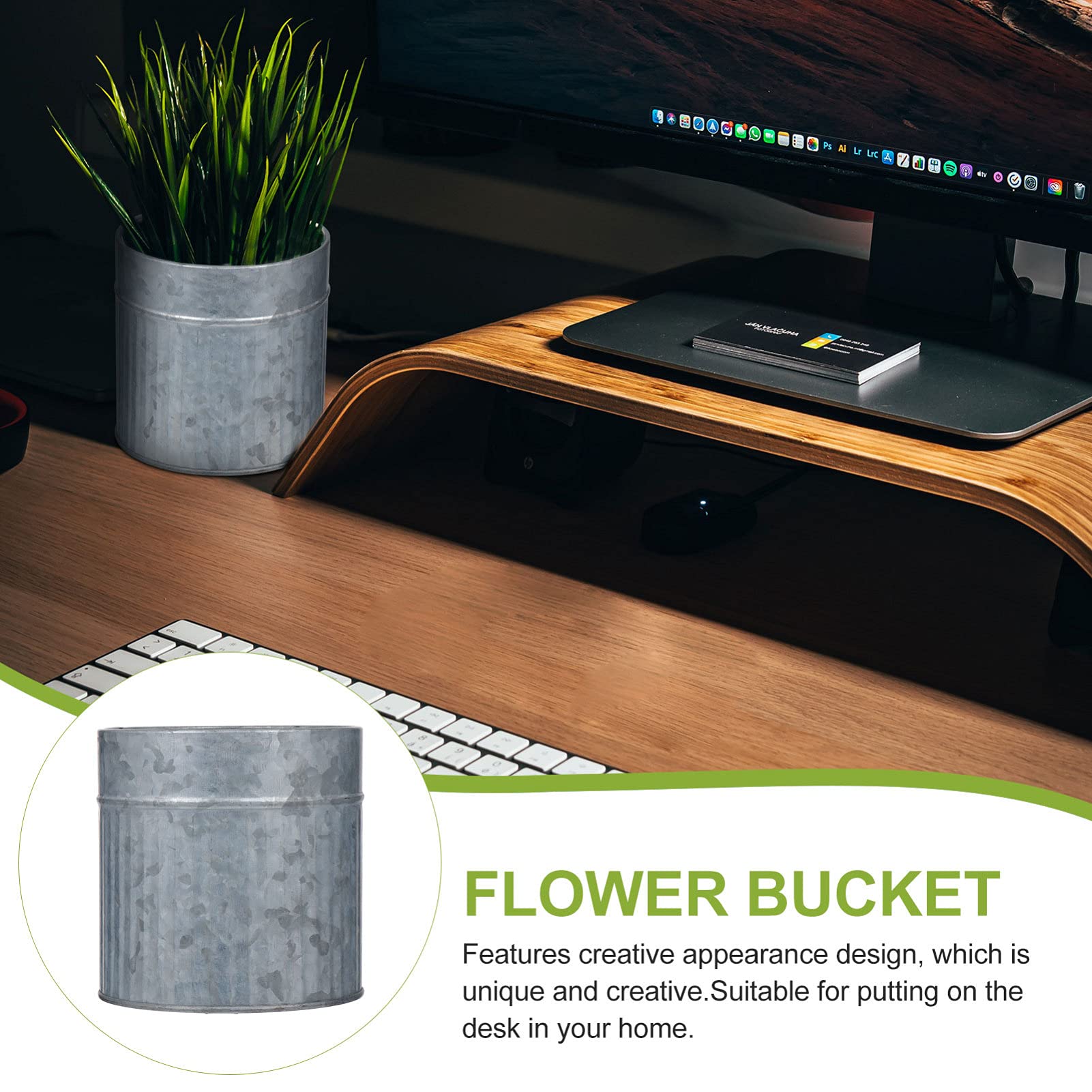 2-Pack Galvanized Metal Flower Pots - French Farmhouse Style Bucket Planter for Succulents, Cactus, Dried Flowers | Rustic Home Decor, Dining Table Centerpiece, Wedding & Garden Decorations
