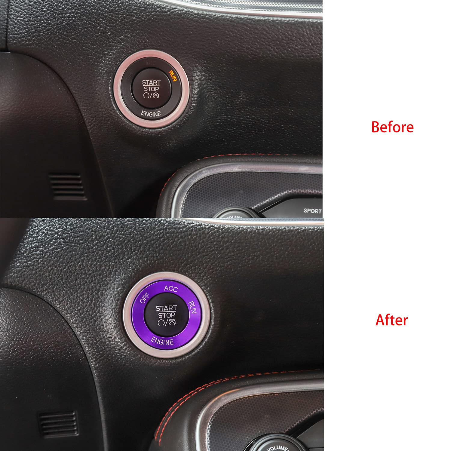 Keptrim Purple Aluminum Alloy Engine Start Stop Trim for 2010-2020 Dodge Challenger/Charger/RAM & 2014 Durango - Upgrade Interior Accessory for Car Enthusiasts & Customization Lovers