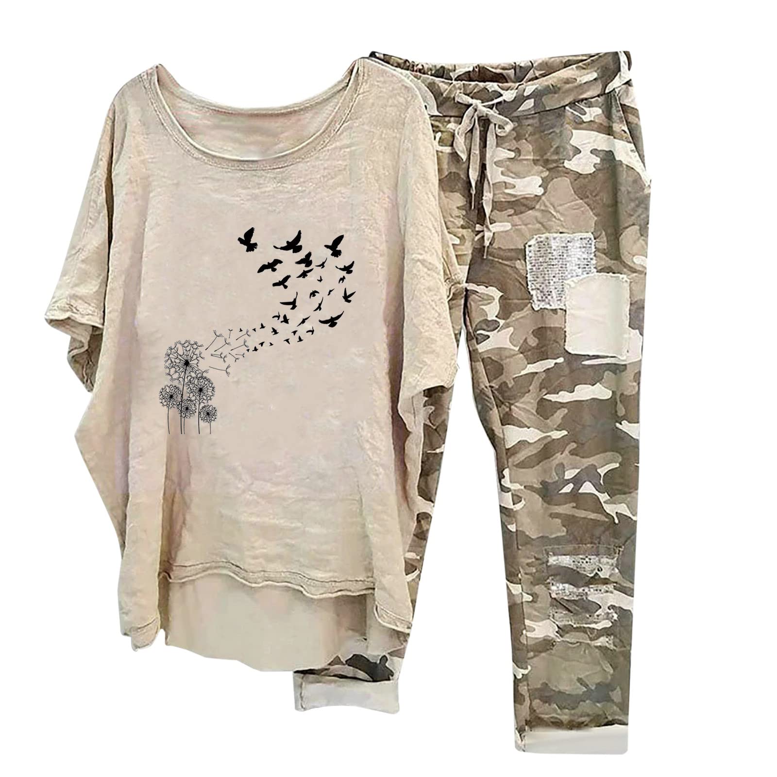 Oelaio Women's 2-Piece Lounge Set - Soft Cotton Casual Pajama & Pants Outfit for Fall | Plus Size Matching Sleepwear & Loungewear | Perfect for Relaxing at Home, Sleepovers, and Cozy Evenings