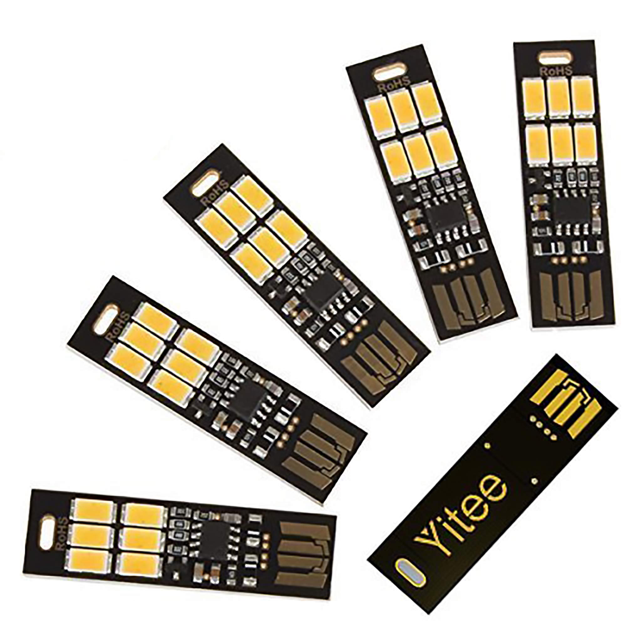 5pcs Super Bright 6-LED USB Keychain Light with Smart Touch Dimming - Mini LED Circuit Board Lamp for Laptop Keyboard, Night Reading & DIY Projects (Warm White)