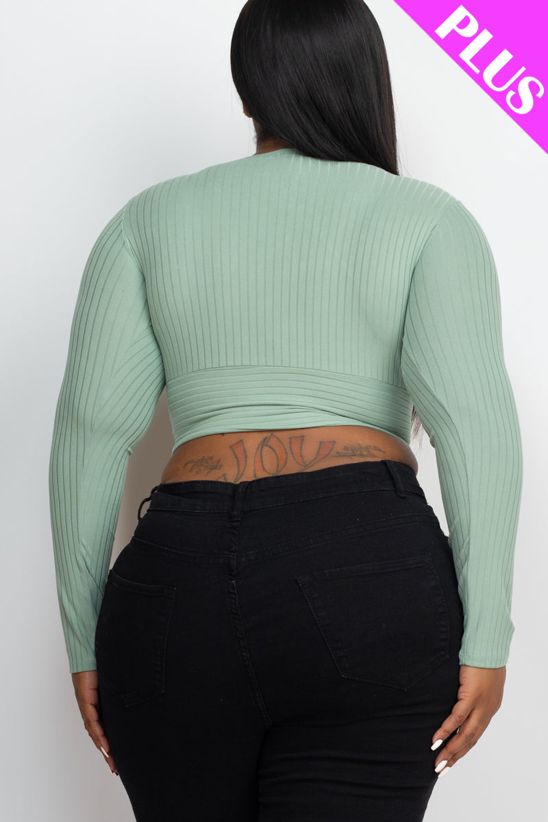 Plus Size Ribbed Wrap Front Long Sleeve T-Shirt for Women - CAPELLA | Flattering Casual & Work Blouse for Curvy Figures | Perfect for Office, Date Night & Everyday Wear