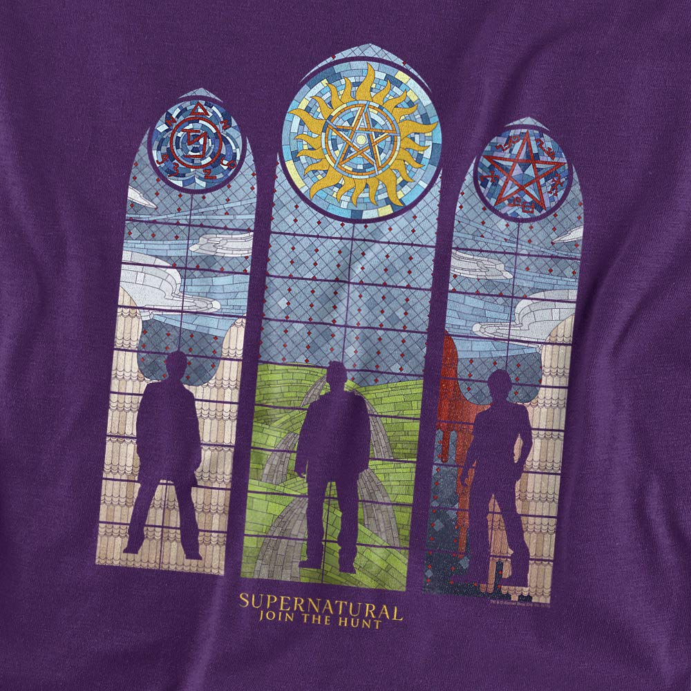 Supernatural Stained Glass Unisex T-Shirt | Purple Graphic Tee for Men & Women | Medium Size | Casual Wear, Gift Idea & Fan Merchandise