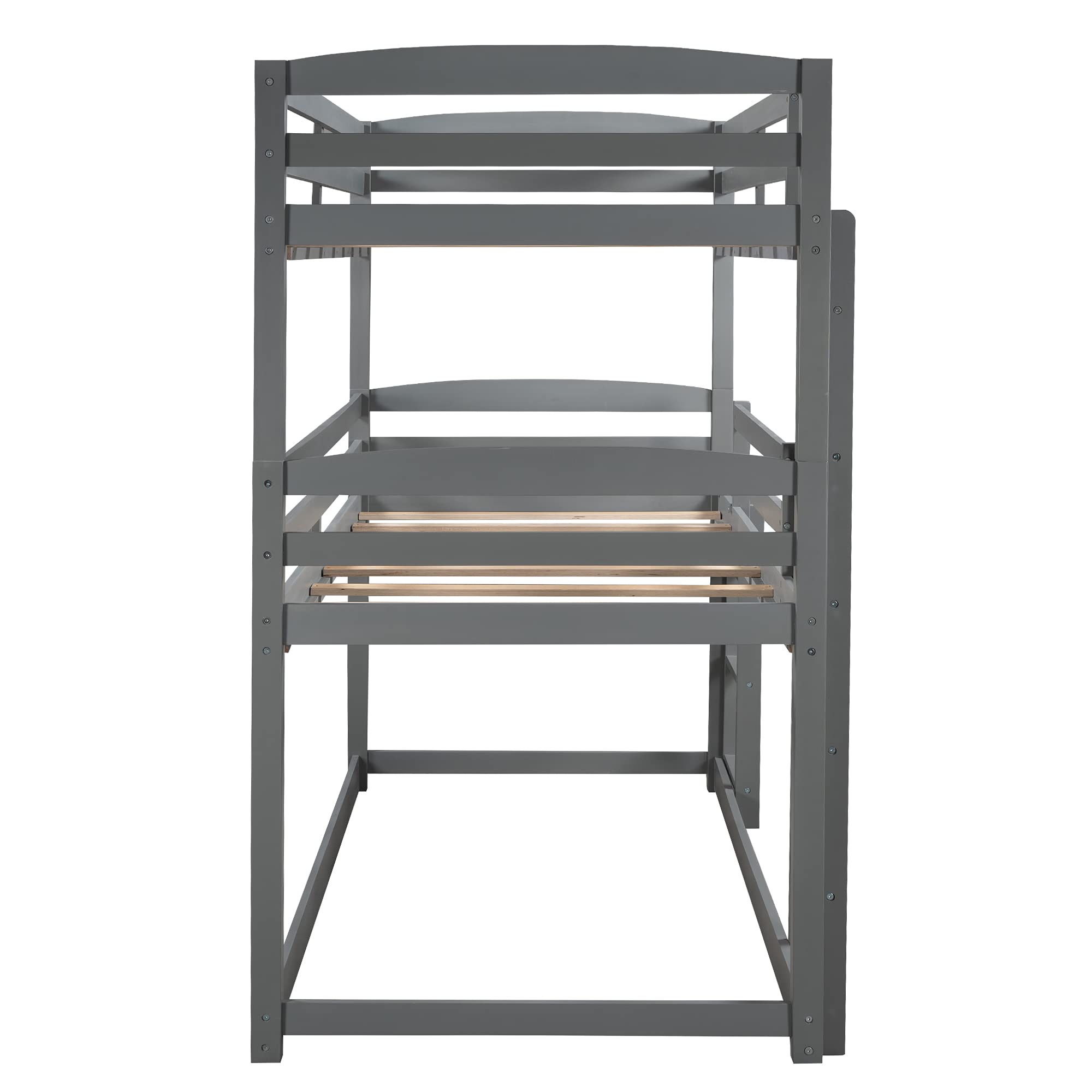 Solid Wood Triple Bunk Bed for Kids - Twin Over Twin Over Twin Bunk Bed Frame with 2 Built-in Ladders & Safety Guardrail - Converts to Twin Bunk Beds or Loft Bed - Space Saving Kids Bedroom Furniture for Small Rooms, Shared Bedrooms & Vacation Homes (Gray)