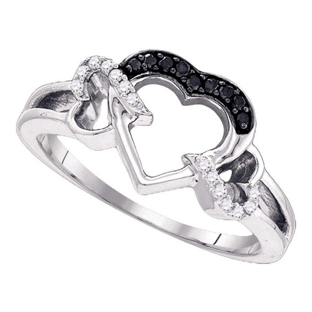 Dazzlingrock Sterling Silver Women's Round Black Enhanced Diamond Heart Ring - 1/8 CTW Elegant Jewelry Gift for Valentine's Day, Anniversary & Special Occasions