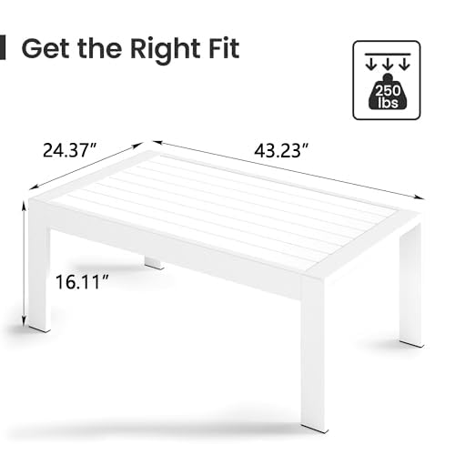 All-Weather Aluminum Outdoor Coffee Table - Modern Rectangle Patio Table for Balcony, Garden & Backyard - Light Grey - Perfect for Outdoor Lounging, Entertaining & Relaxation