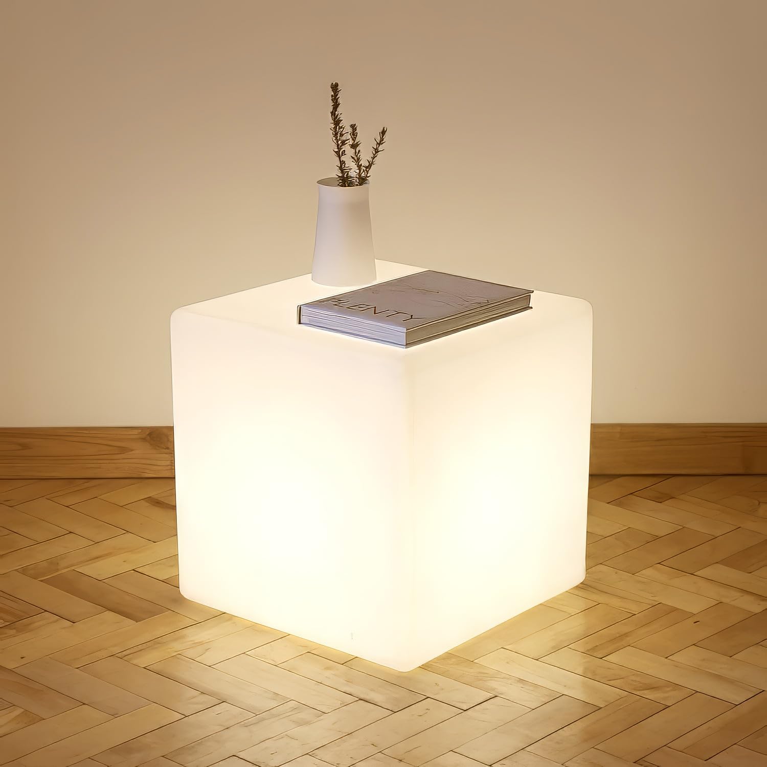 Mr.Go 14-Inch Color Changing LED Cube Light Stool - Glow Cube Seat for Kids & Adults - Modern LED Side Table with 16 RGB Colors - Mood Lighting for Home, Garden, Patio, Bar & Pool Party Decor - Perfect for Indoor/Outdoor Use, Nighttime Gatherings & Ambient Lighting