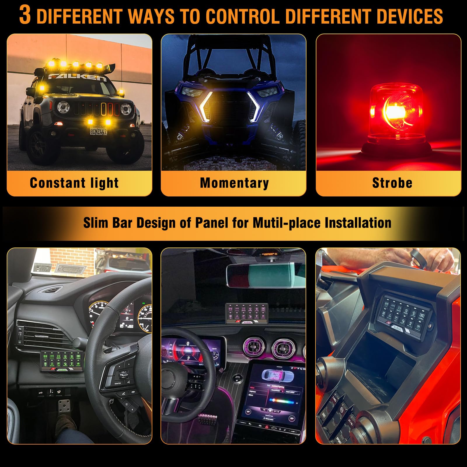 12 Gang RGB LED Switch Panel - Waterproof Aluminum Universal Circuit Control System with Relay Box for UTV, ATV, RV, Car, Boat, Truck & Trailer - Perfect for Off-Road, Marine & Vehicle Customization