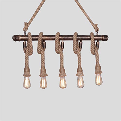 NIUYAO 39'' Industrial Hemp Rope Pendant Light - Bronze Rust Pipe Hanging Chandelier for Farmhouse, Loft & Industrial Ceiling Lighting | Kitchen Island, Dining Room, Bar Decor