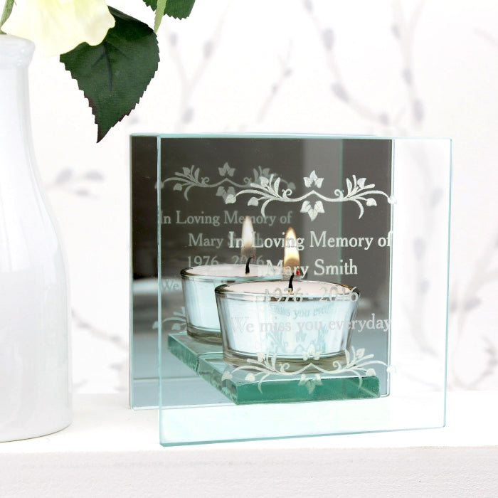Personalized Sentiments Mirrored Glass Tea Light Holder - Elegant Decorative Candle Holder for Weddings, Parties & Home Decor
