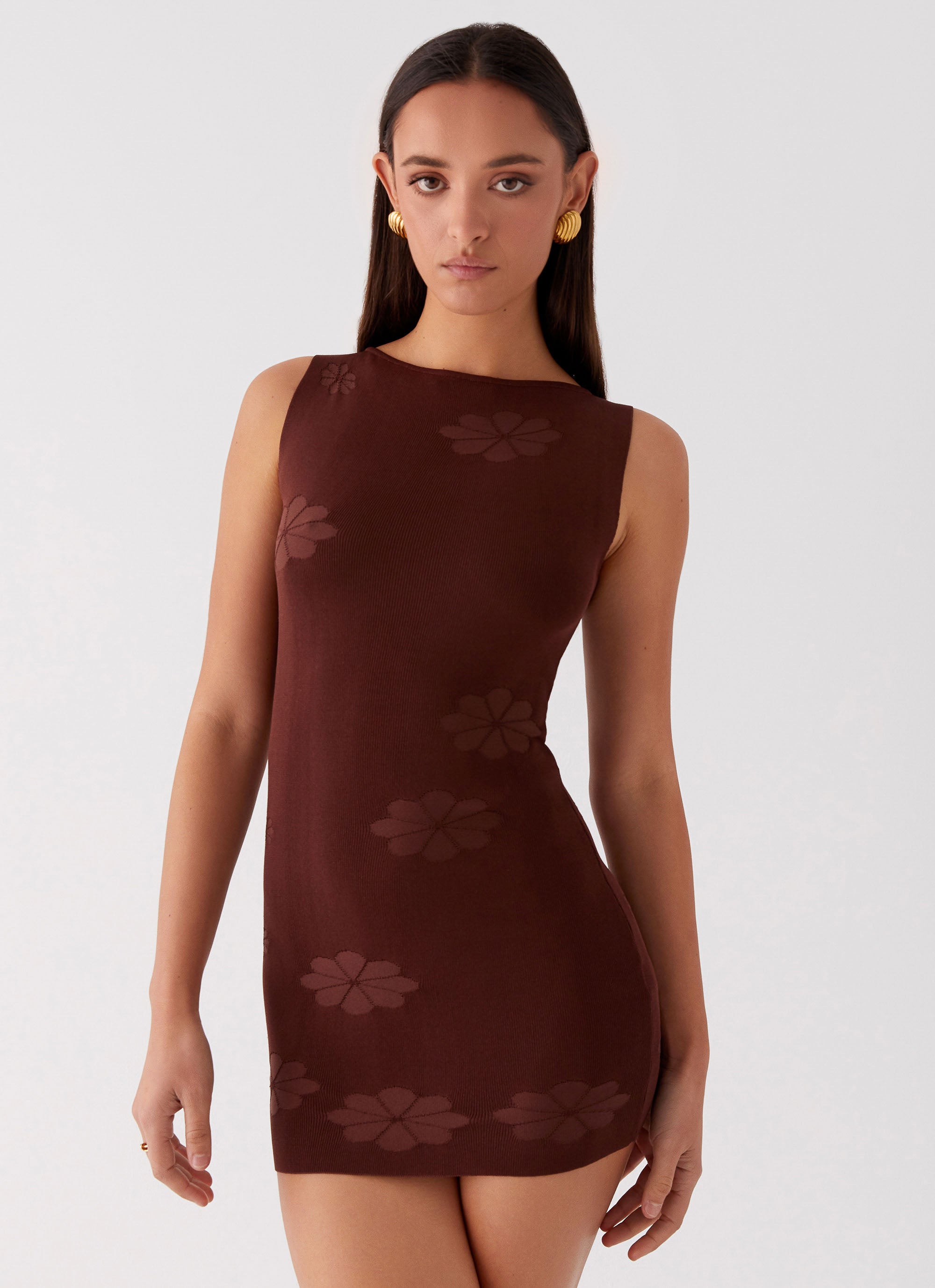 Holly Knit Mini Dress in Chocolate Brown - Elegant & Comfortable Women's Casual Dress for Parties, Dates & Night Out