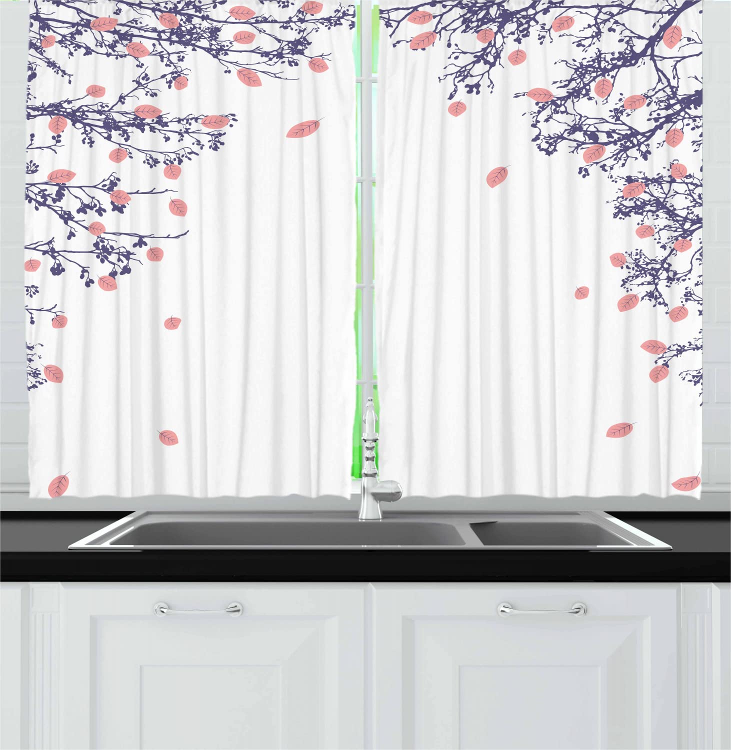 Ambesonne Autumn Leaves Kitchen Curtains - 55