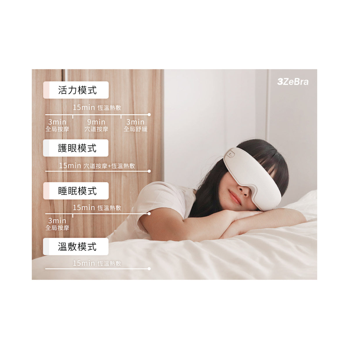 3Zebra Double Layer Air Pressure Massage Eye Mask for Sleep & Relaxation - Relieve Eye Strain, Headache & Stress - Perfect for Travel, Office & Home Use