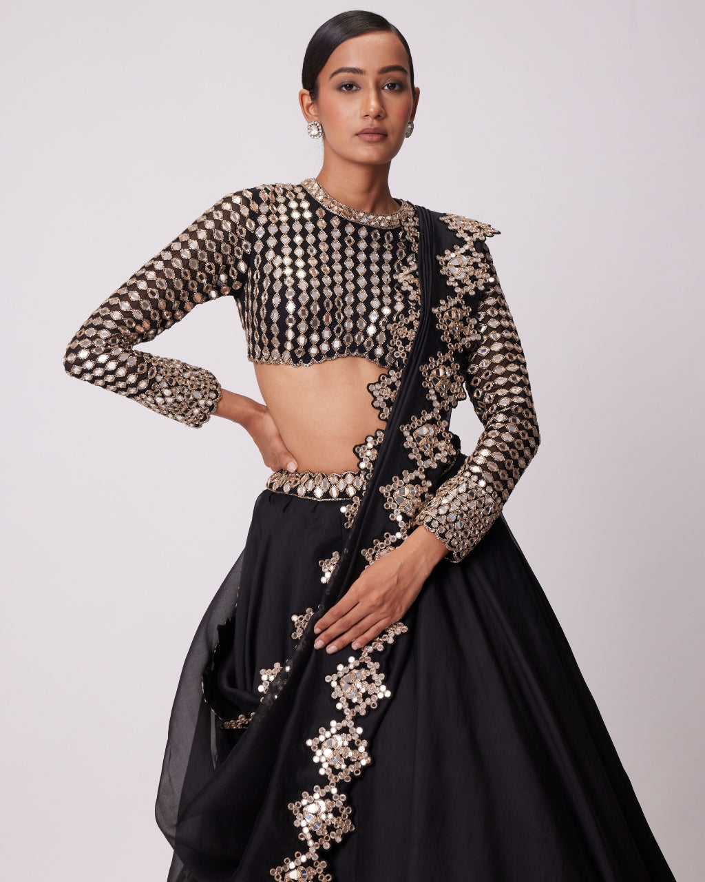Elegant Black Organza Lehenga Set for Women - Traditional Indian Bridal Wear for Weddings, Festivals & Special Occasions