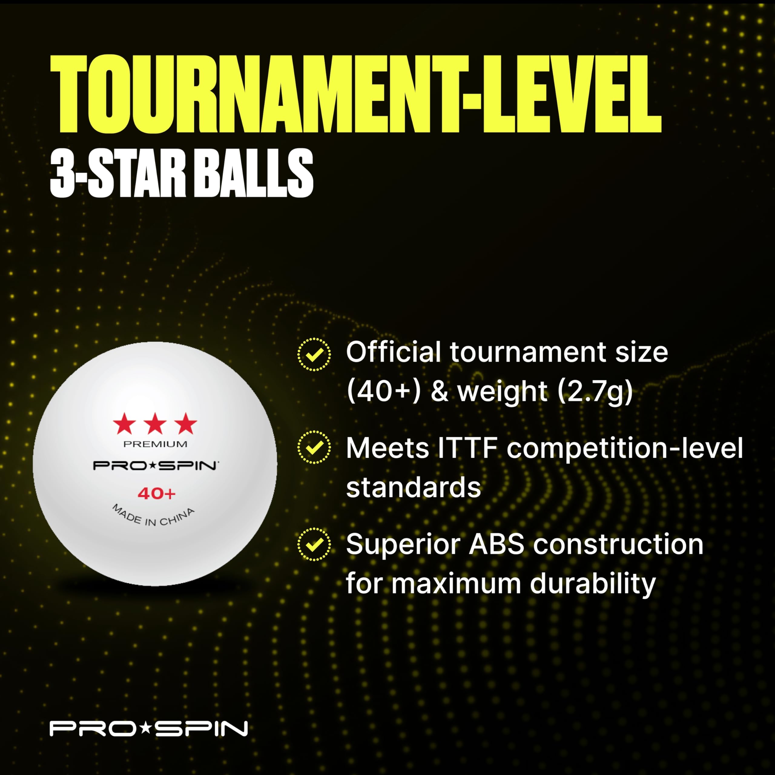 PRO SPIN 3-Star Premium White Table Tennis Balls - 40+ ABS Professional Ping Pong Balls for Indoor & Outdoor Play | High-Performance, Durable Competition Balls for Training, Tournaments & Family Fun