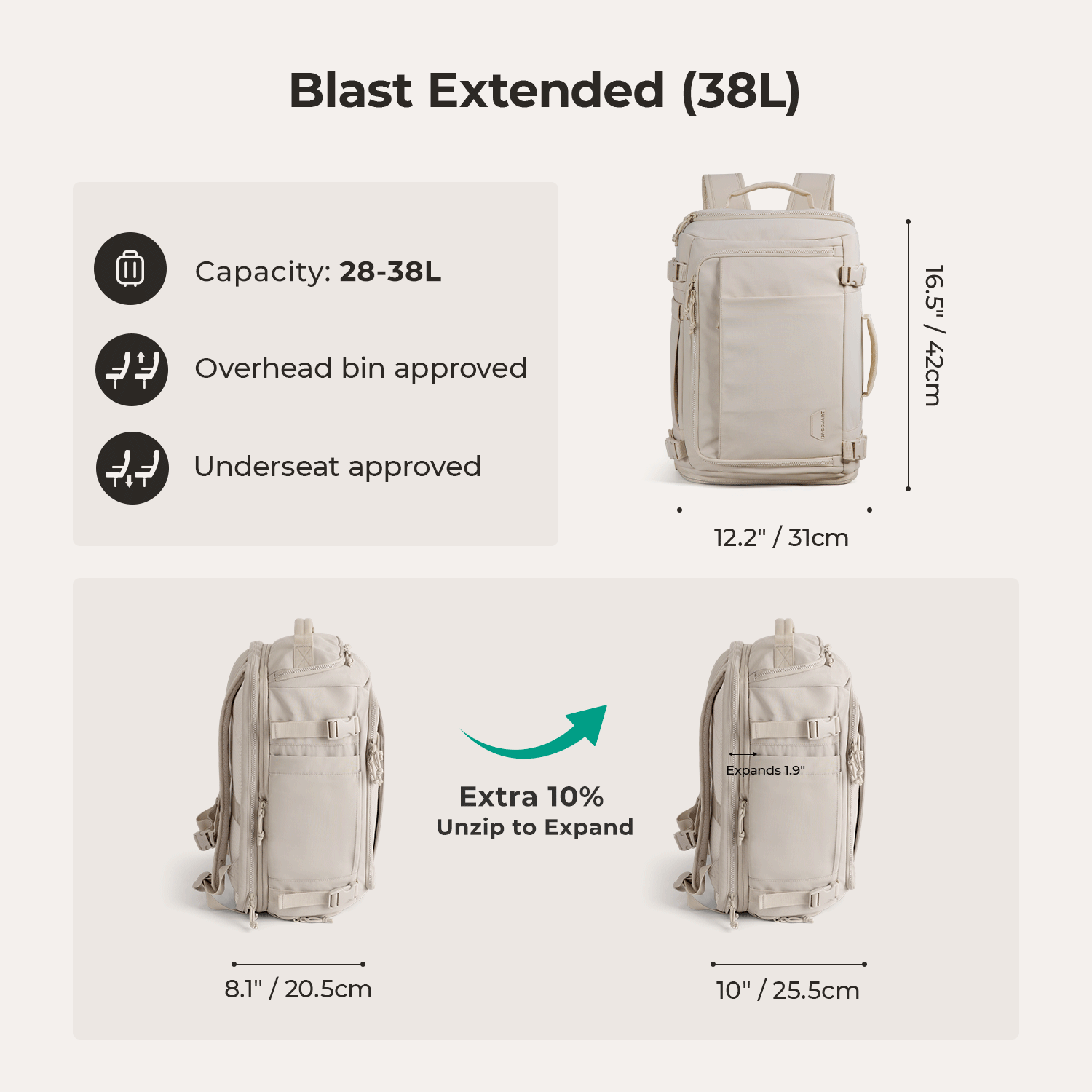 Blast Travel Backpack - Lightweight Waterproof Carry-On Backpack for Men & Women - Perfect for Airplane, Hiking, Camping & Daily Commute