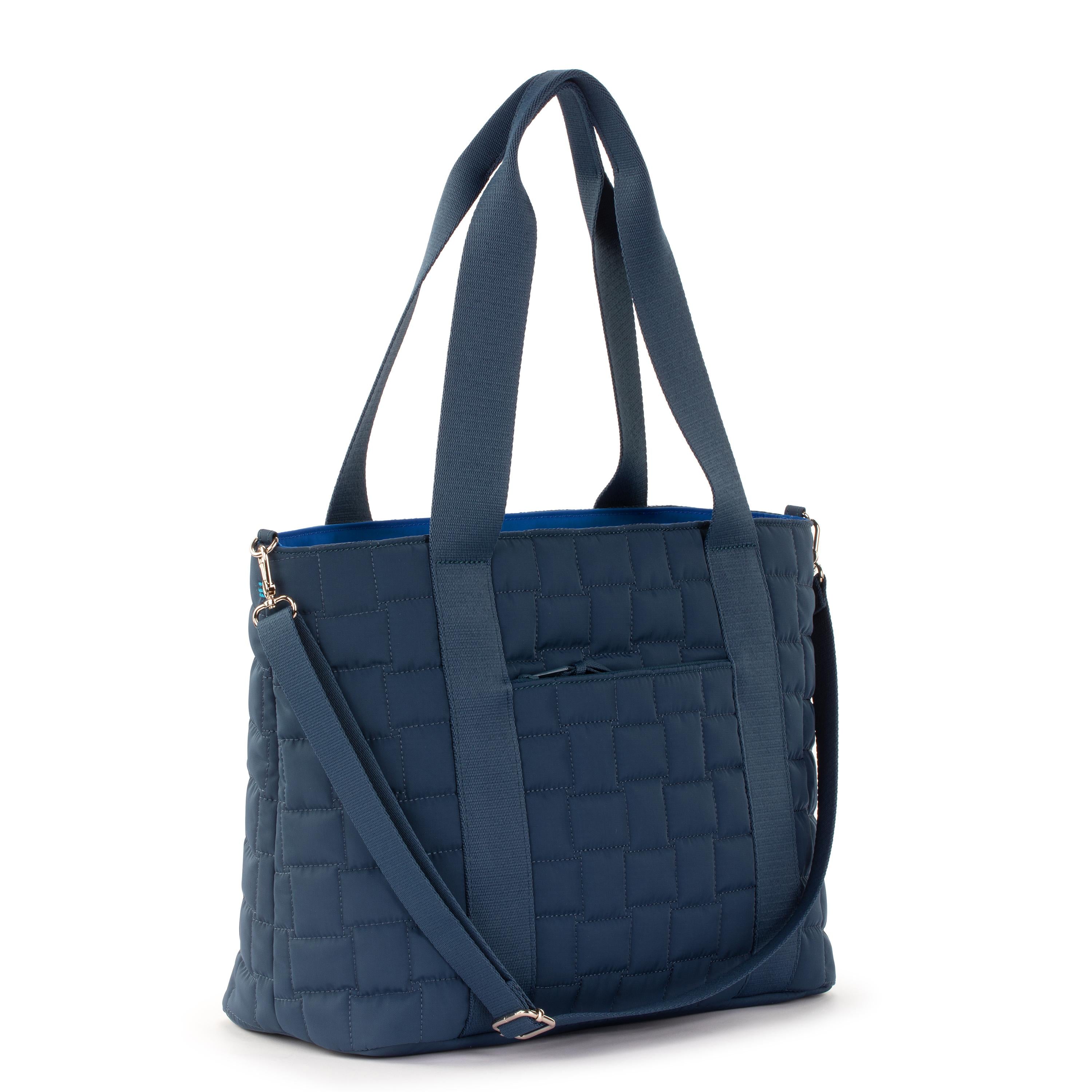 Arlo Large EcoTwill Tote Bag - Quilted Indigo Woven Cotton - Perfect for Work, Travel & Shopping