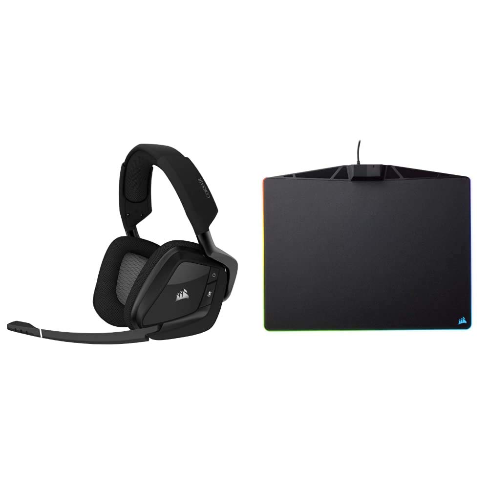Corsair Void RGB Elite Wireless Gaming Headset & MM800 Polaris RGB Mouse Pad Combo - Premium Carbon Design, 15 RGB LED Zones, USB Pass Through - Perfect for PC Gaming, Streaming, and Esports (CA-9011201-NA)