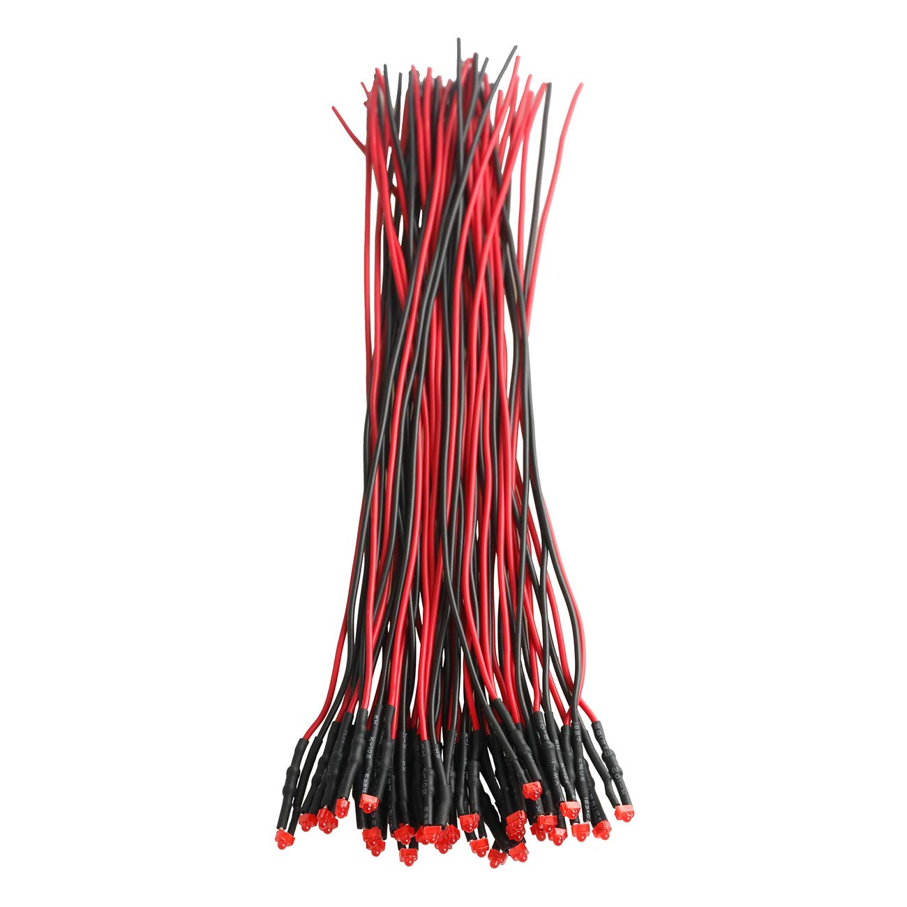 50pcs 12V 1.8mm Red LED Lights - Pre-Wired 7.9 Inch DC 12v Diffused LED Diodes with Colored Lens - Small LED Lamps for DIY Electronics, Automotive Lighting, and Home Decoration Projects