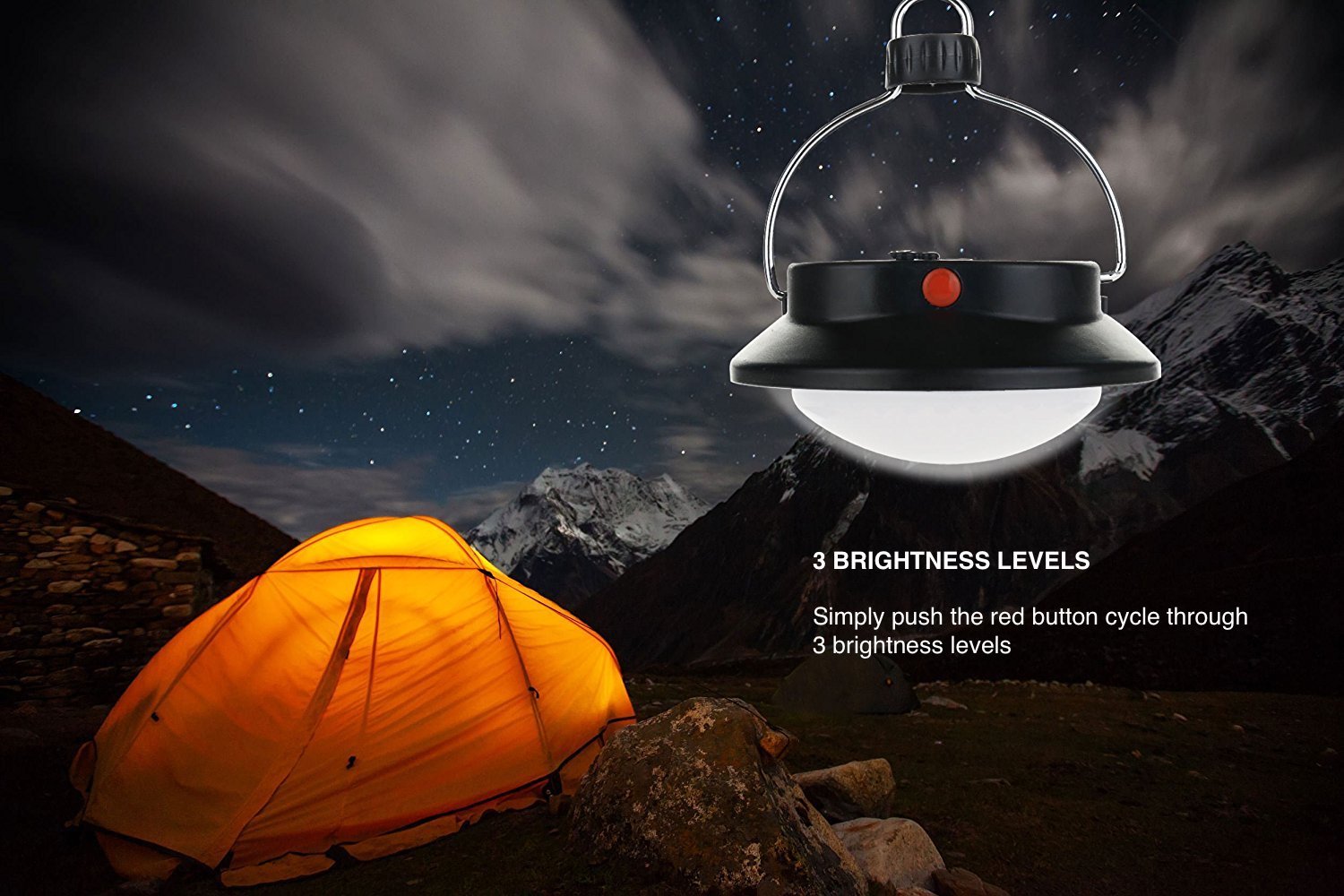 SUBOOS Original LED Tent Light - 3 Adjustable Brightness Levels, Battery Powered Camping Light with Foldable Hook & Carabiner | Perfect for Outdoor Camping, Backpacking, Emergency Outages, Canopy, Gazebo & Nighttime Reading