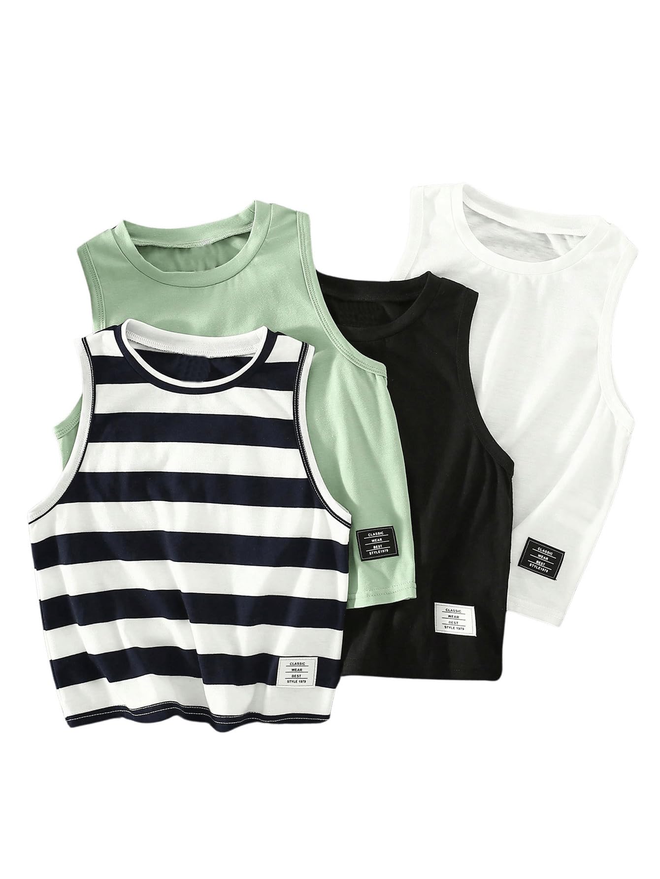 Floerns Toddler Boys 4-Piece Crewneck Letter Patched Sleeveless Tank Top Set - Soft Cotton Casual Summer Outfits for Playdates & Outdoor Activities