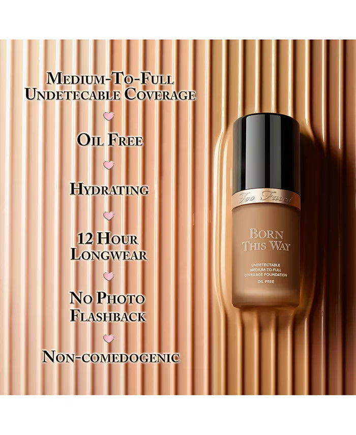 Too Faced Born This Way Flawless Coverage Natural Finish Foundation - Warm Sand | Full-Coverage, Oil-Free Makeup for a Radiant, Natural Look - Perfect for Everyday Wear & Special Occasions