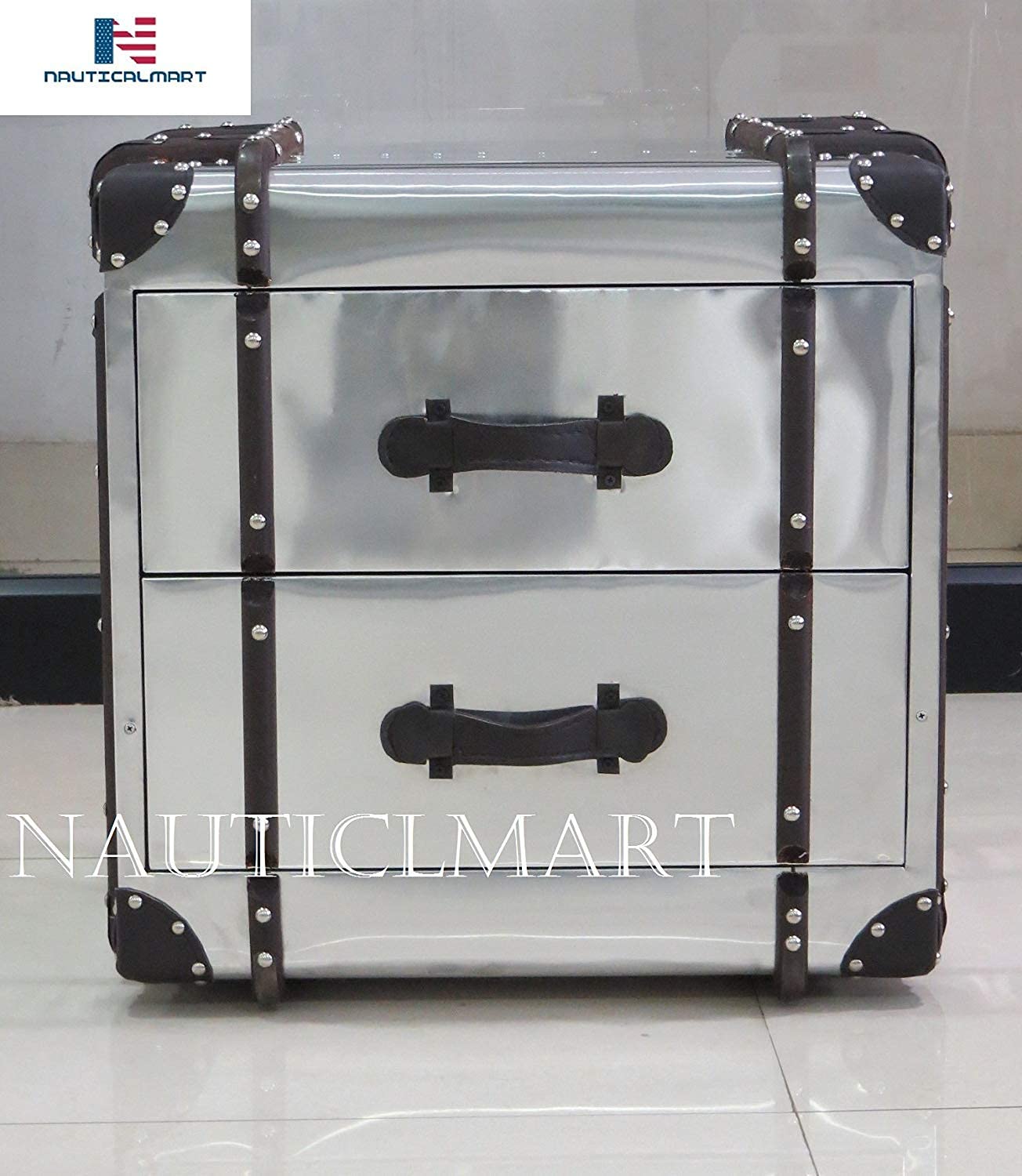 AERO Side Table - Modern Aviator Design Aluminum Bedside Table with 2 Drawers - Perfect for Living Room, Bedroom & Office Furniture