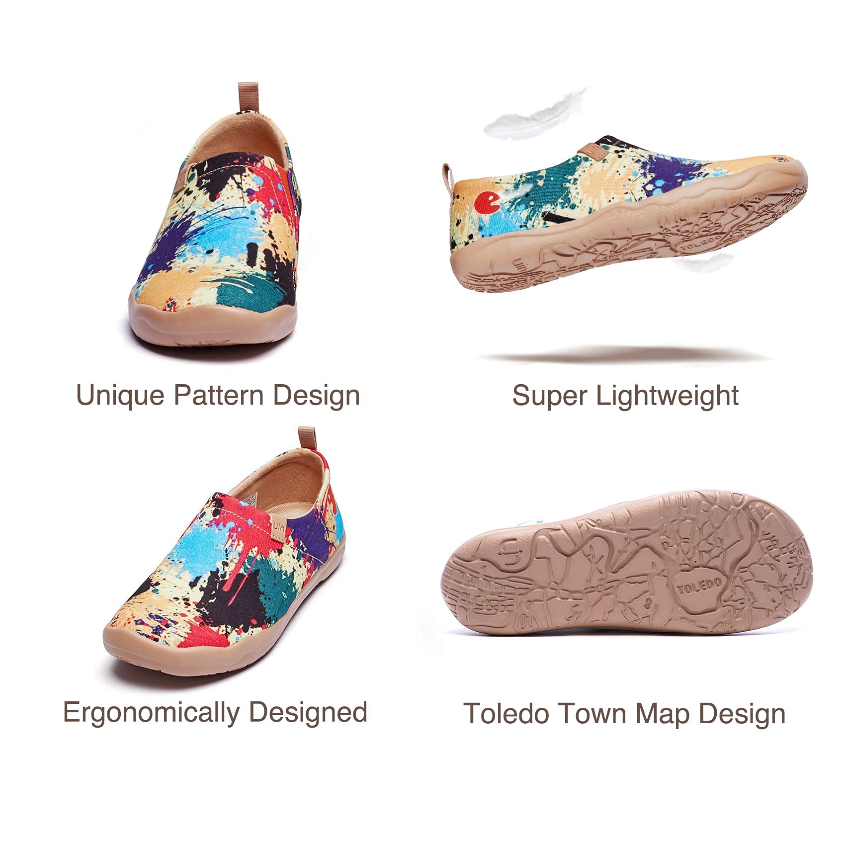 UIN Women's Slip On Sneakers - Comfortable Knit Loafers with Artistic Painting | Soft Walking Shoes for Women | Perfect for Casual Wear, Travel & Everyday Comfort