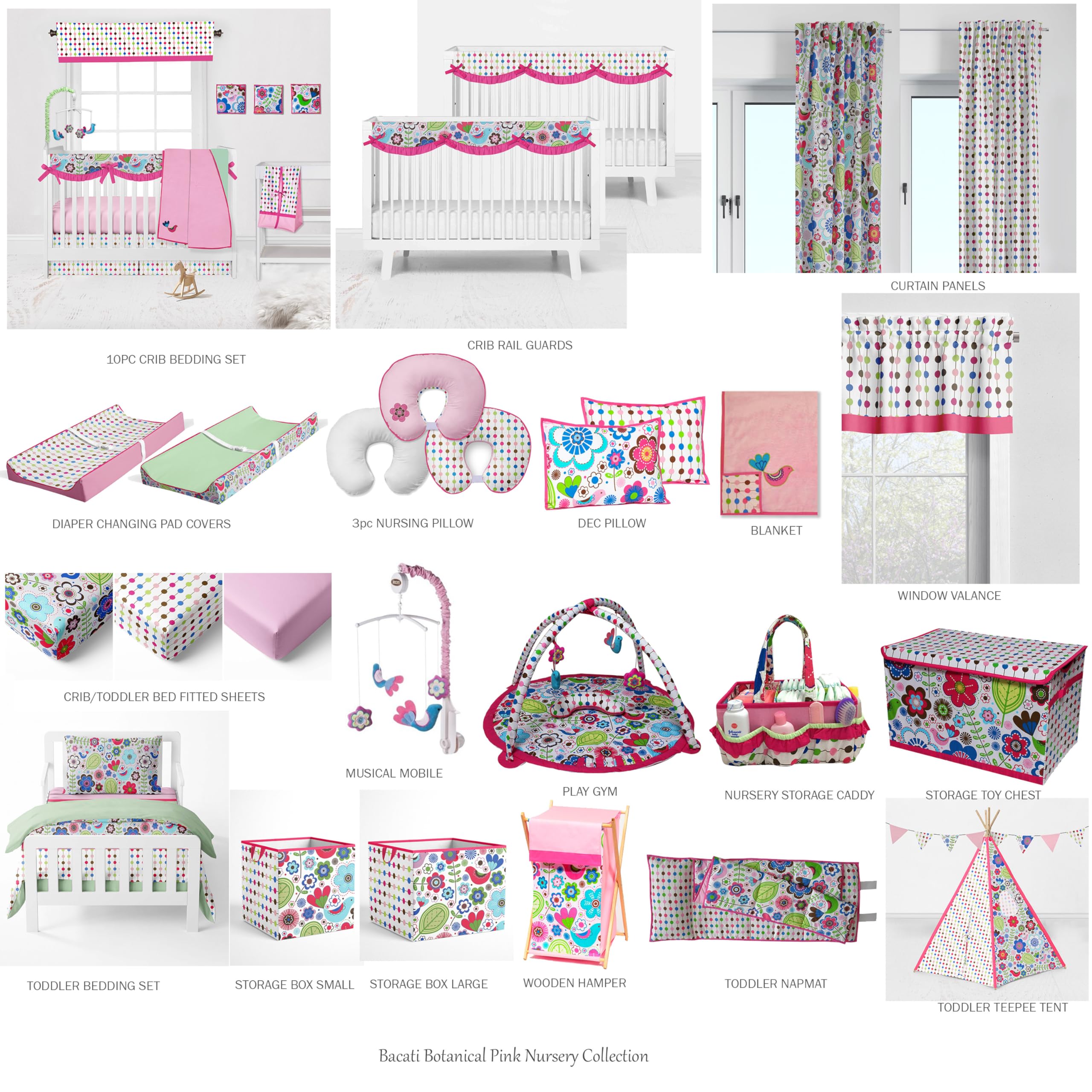 Bacati 3-Piece Girls Toddler Sheet Set - 100% Cotton Pink Floral Bedding for Toddler Beds (Fitted Sheet, Flat Sheet & Pillowcase) | Soft Nursery Bedding for Baby Girls Room Decor & Comfortable Sleep