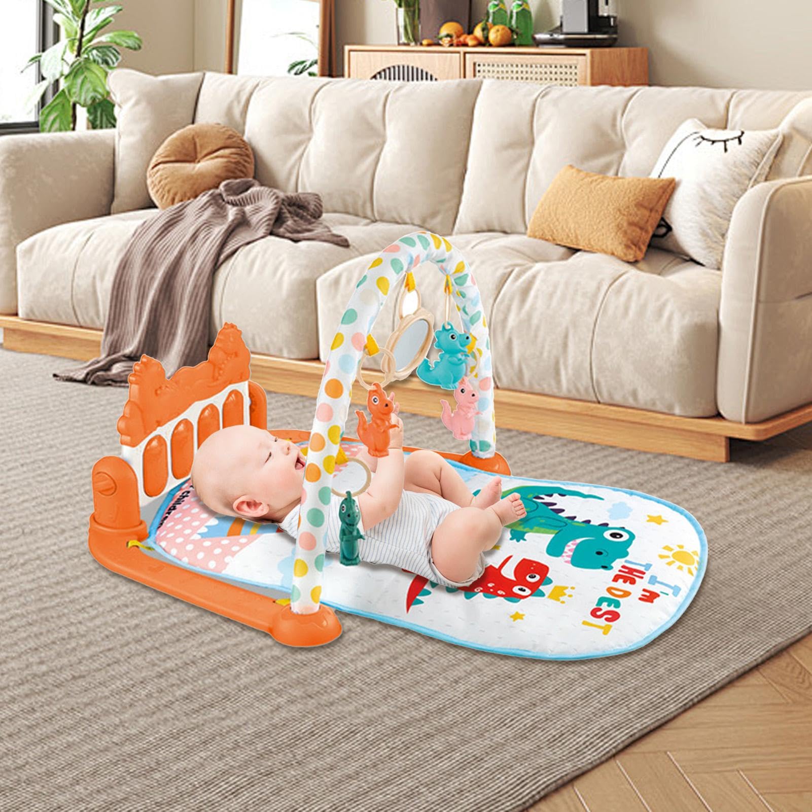 Non-Toxic Baby Activity Play Mat for Toddlers - Soft Floor Playmat with Visual & Hearing Stimulation for Kicking, Stepping & Sensory Development | Perfect for Nursery, Playroom & Daycare