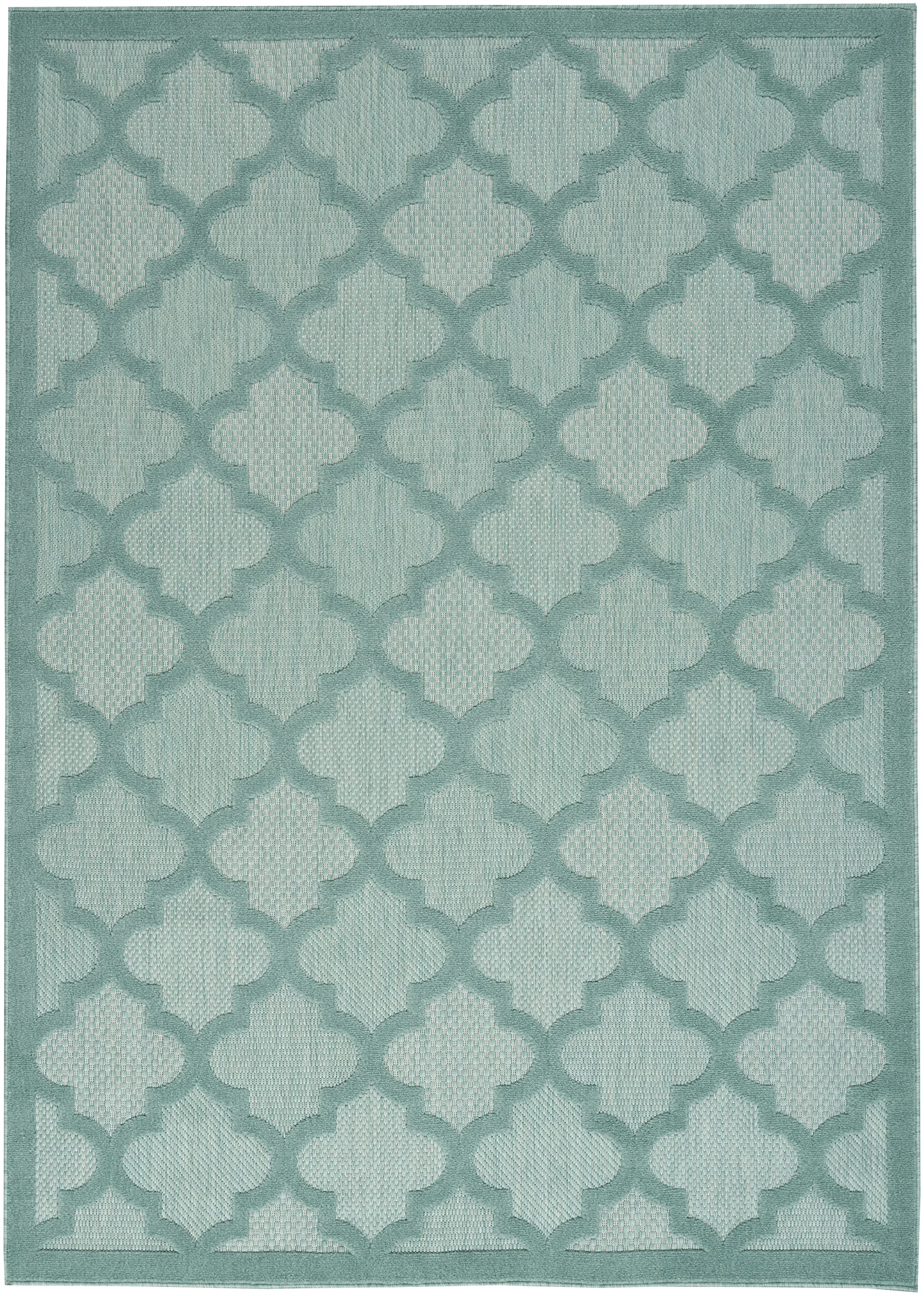 Nourison Easy Care Moroccan Aqua/Teal 6' x 9' Area Rug - Trellis Pattern, Stain Resistant & Non-Shedding for Easy Cleaning | Perfect for Living Room, Bedroom, Dining Room, Backyard, Deck & Patio Decor (6x9)