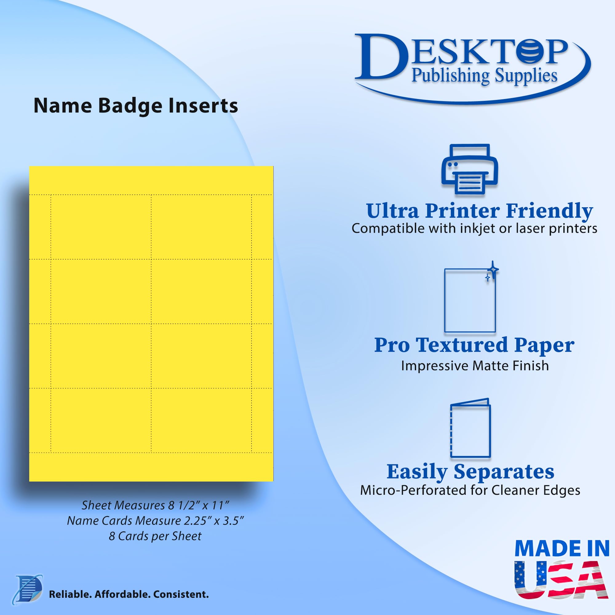 65lb Bright Yellow Printable Name Badge Inserts - 2.25