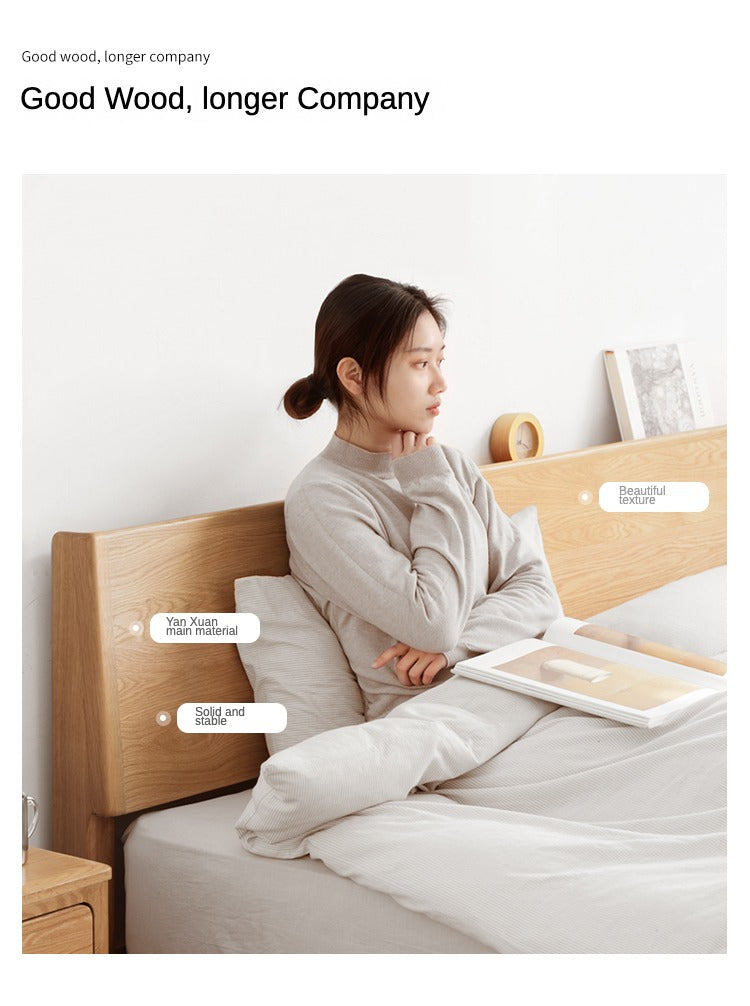 Solid Oak Wood LED Bed Frame with Built-in Lighting - Perfect for Modern Bedrooms, Guest Rooms, and Cozy Home Decor