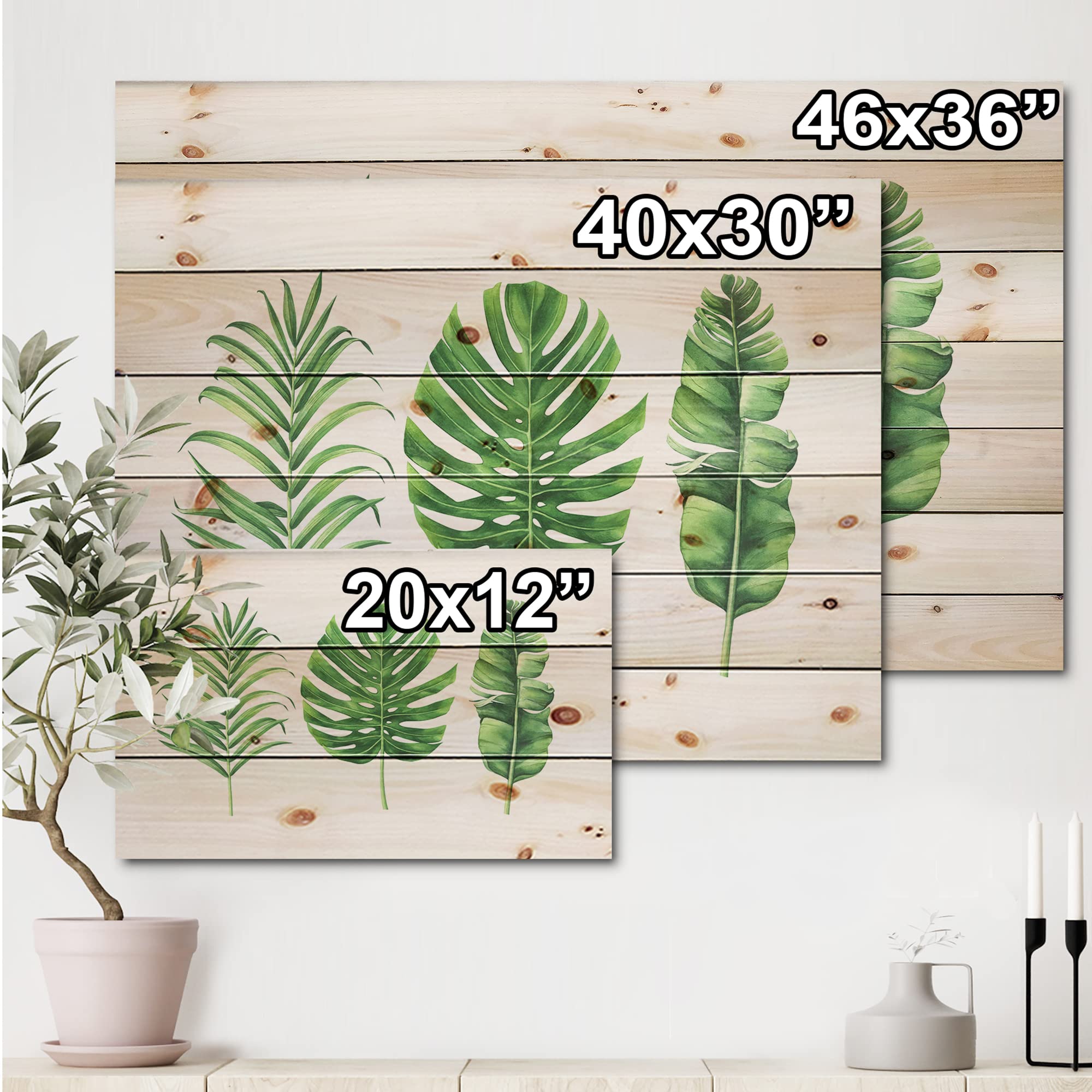 Monstera Leaf Wall Decor - Tropical Farmhouse Wood Wall Art, Large Floral Printed Pine Wood Panel for Living Room, Bedroom & Office