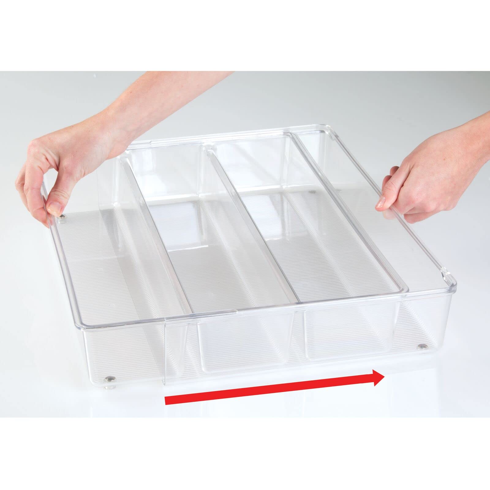 mDesign 4-Pack Clear Plastic Adjustable Expandable Drawer Organizer with 4 Compartments - Kitchen Pantry, Cabinet & Cupboard Storage for Silverware, Utensils, Cutlery - Perfect for Home Organization & Space Saving