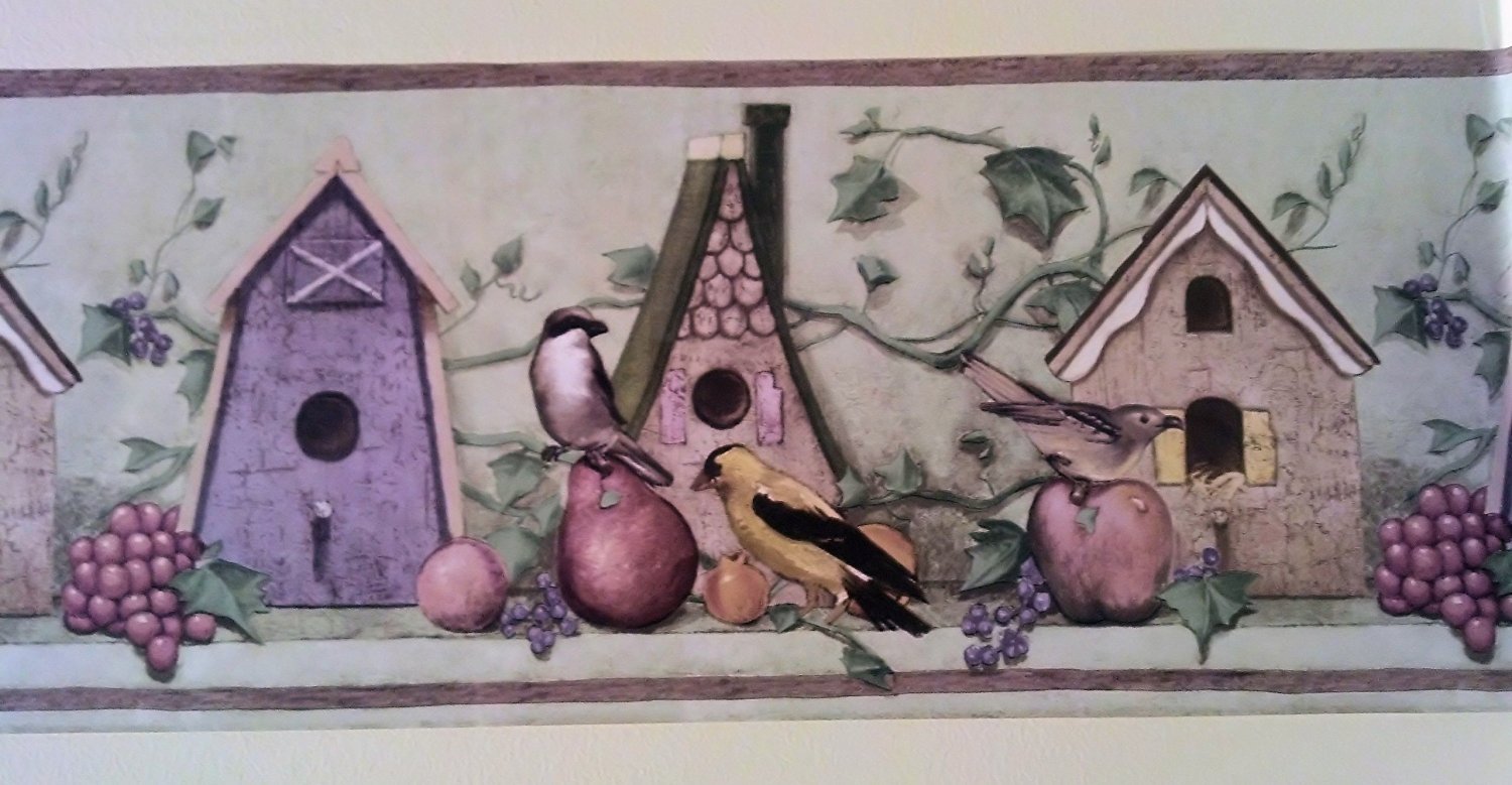 Decorative Birdhouses & Gardening Themed Wallpaper Border - 41776460 | Nature-Inspired Home Decor for Living Rooms, Bedrooms & Nurseries