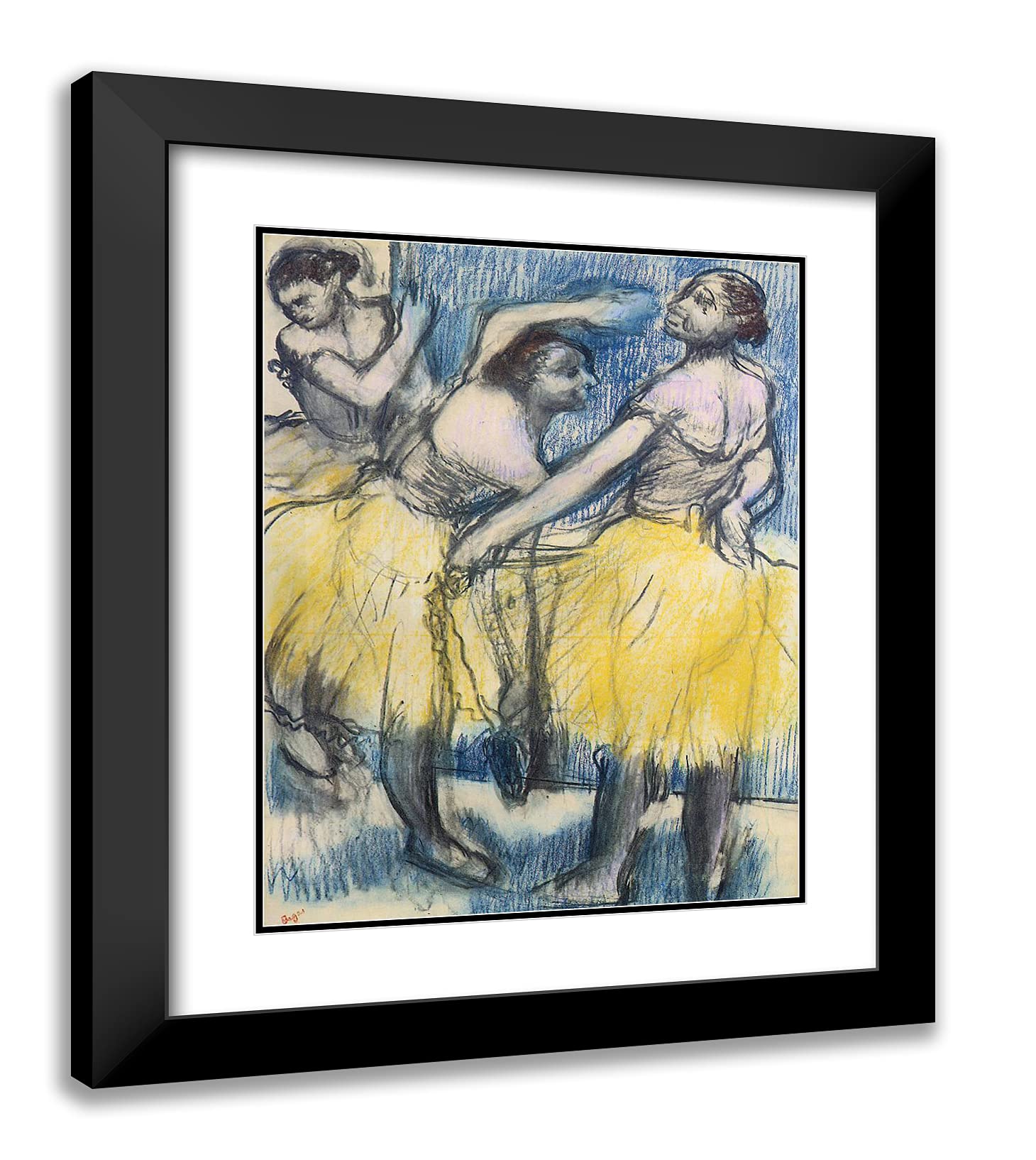 Edgar Degas 'Three Dancers in Yellow Skirts' 20x24 Inch Black Modern Framed Art Print with Double Matting - Perfect for Living Room, Bedroom & Office Wall Decor