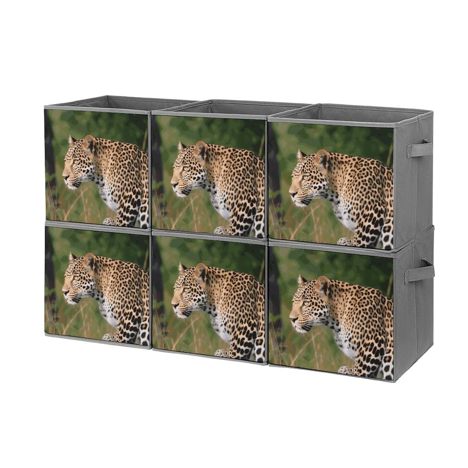 6-Piece Collapsible Storage Bins - African Leopard Print Foldable Storage Boxes with Handles for Home Organization, Closet, Shelves & Pantry | Space-Saving Household Storage Solution for Toys, Clothes & Kitchen Supplies