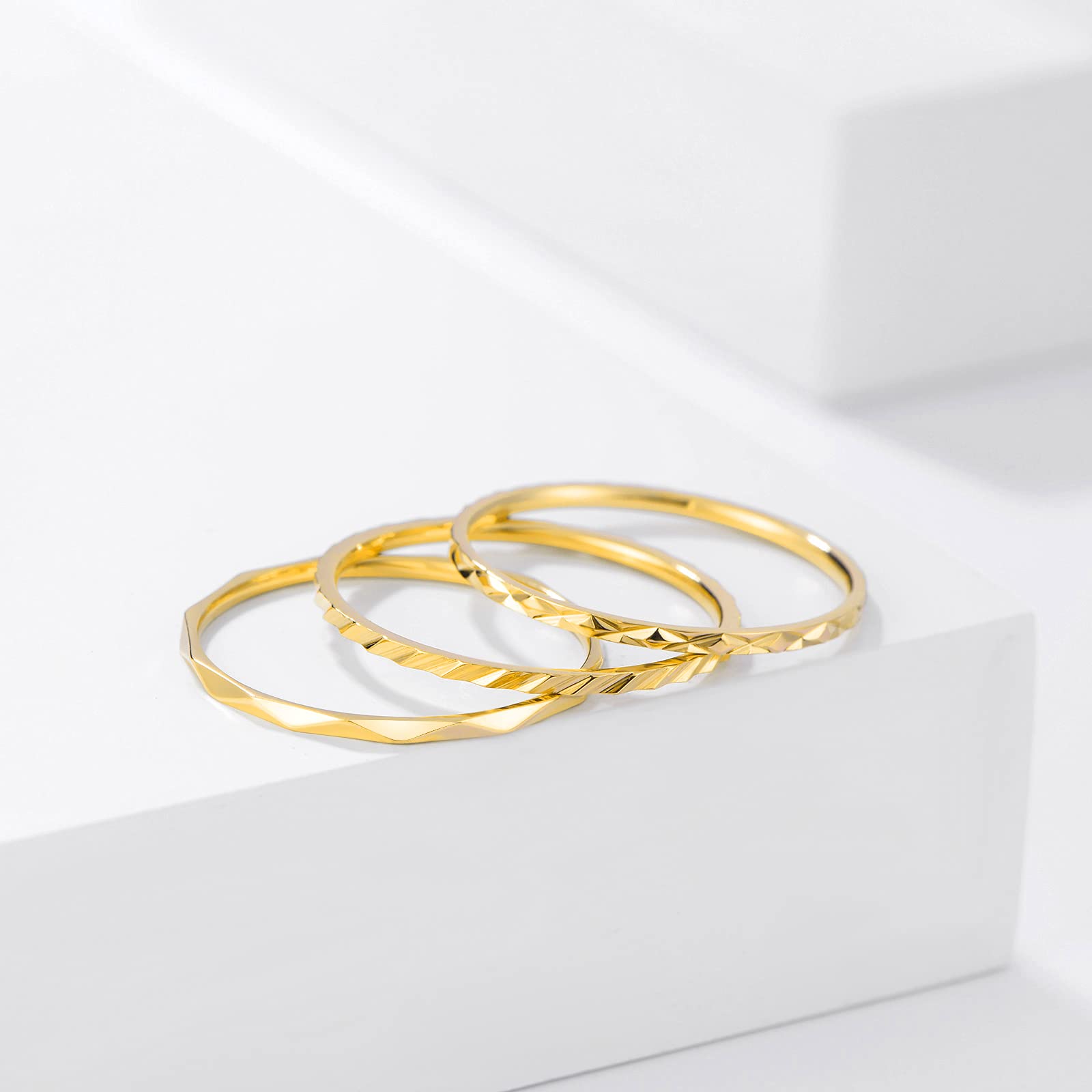 KAZITSAN 3pc Stainless Steel Stacking Rings for Women & Men - Silver/Rose Gold Wedding Bands, Fashion Jewelry for Daily Wear