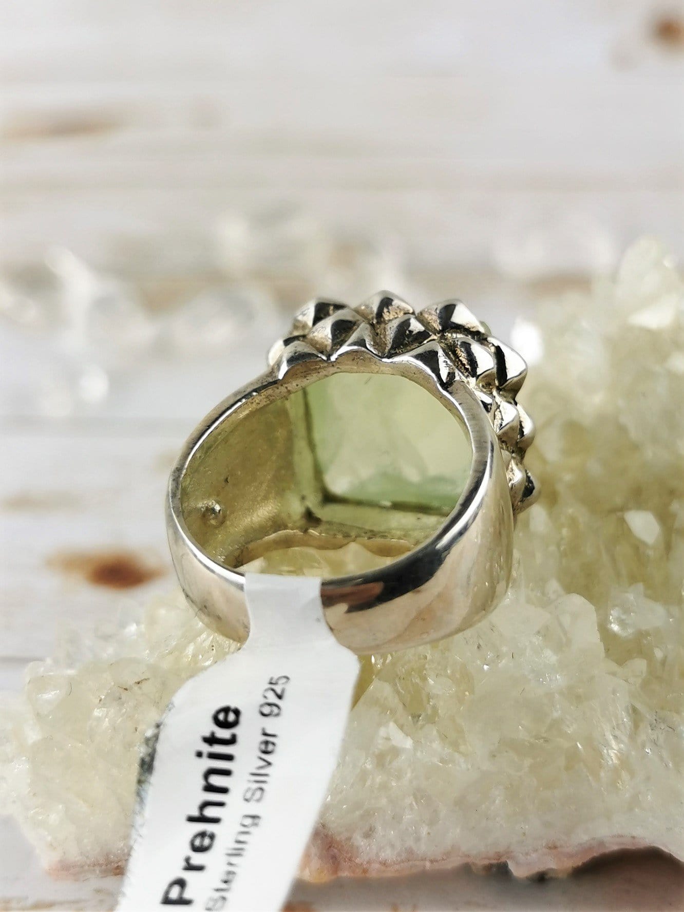Chunky Prehnite Ring for Women - Size 8 Adjustable Statement Jewelry for Boho Chic, Wedding, or Everyday Wear