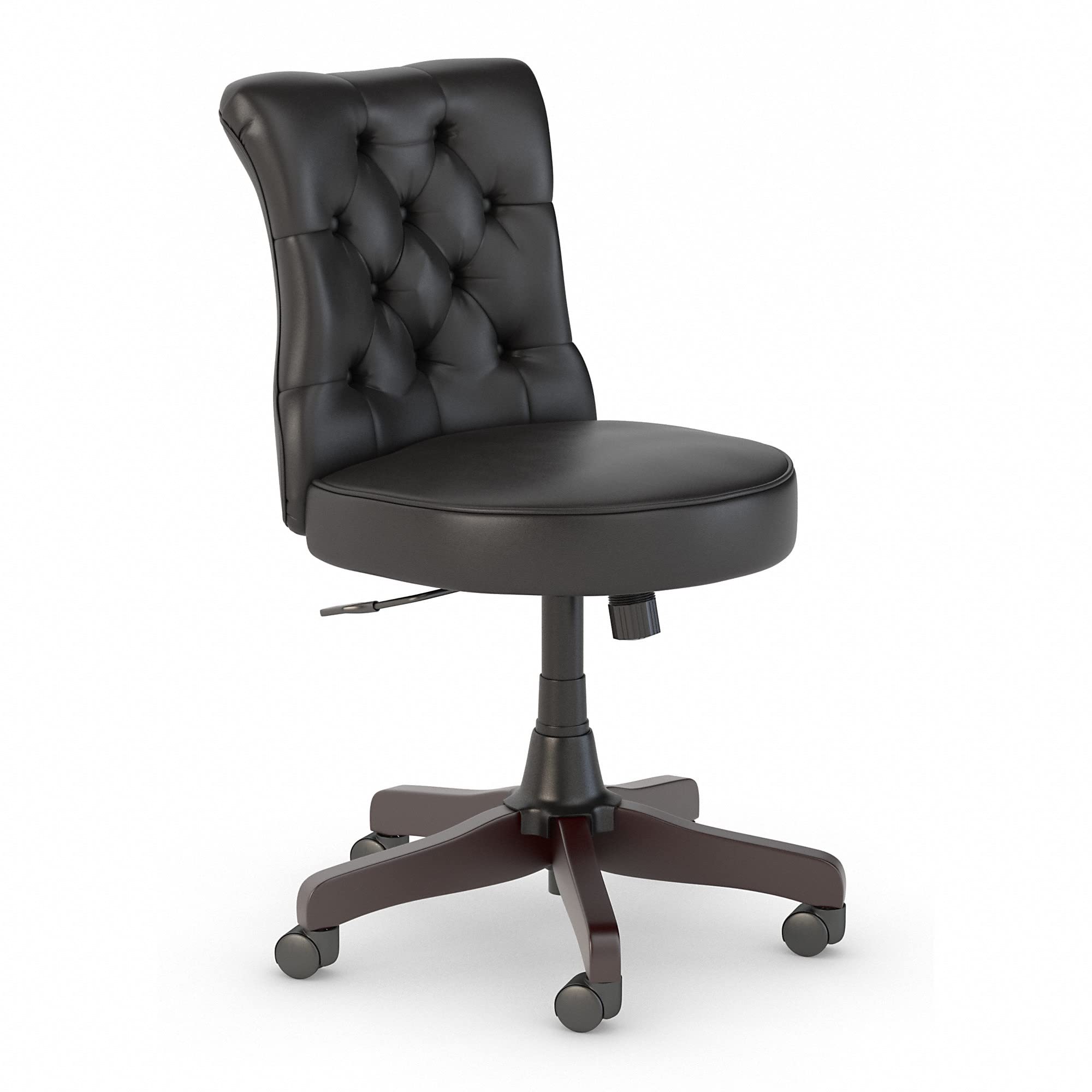Bush Furniture Key West Mid Back Tufted Office Chair - Black Leather Executive Chair with Lumbar Support for Home Office, Gaming & Workspace Comfort