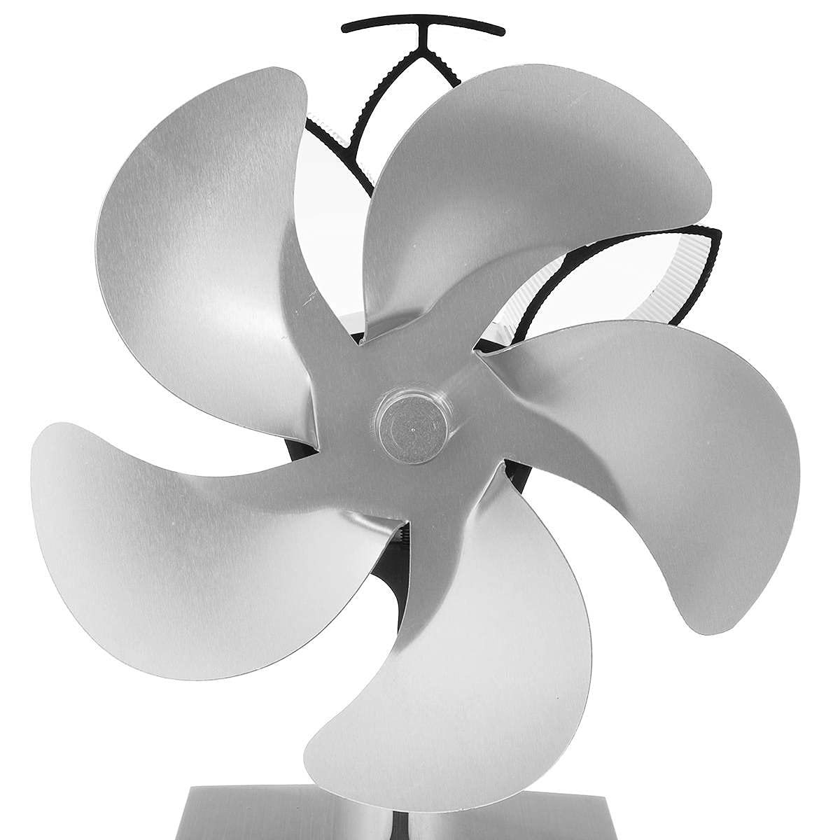 5-Blade Wood Stove Fan - Heat Powered Fireplace Fan for Efficient Home Heating | Eco-Friendly & Silent Operation | Perfect for Living Rooms, Cabins & Winter Warmth (Silver)
