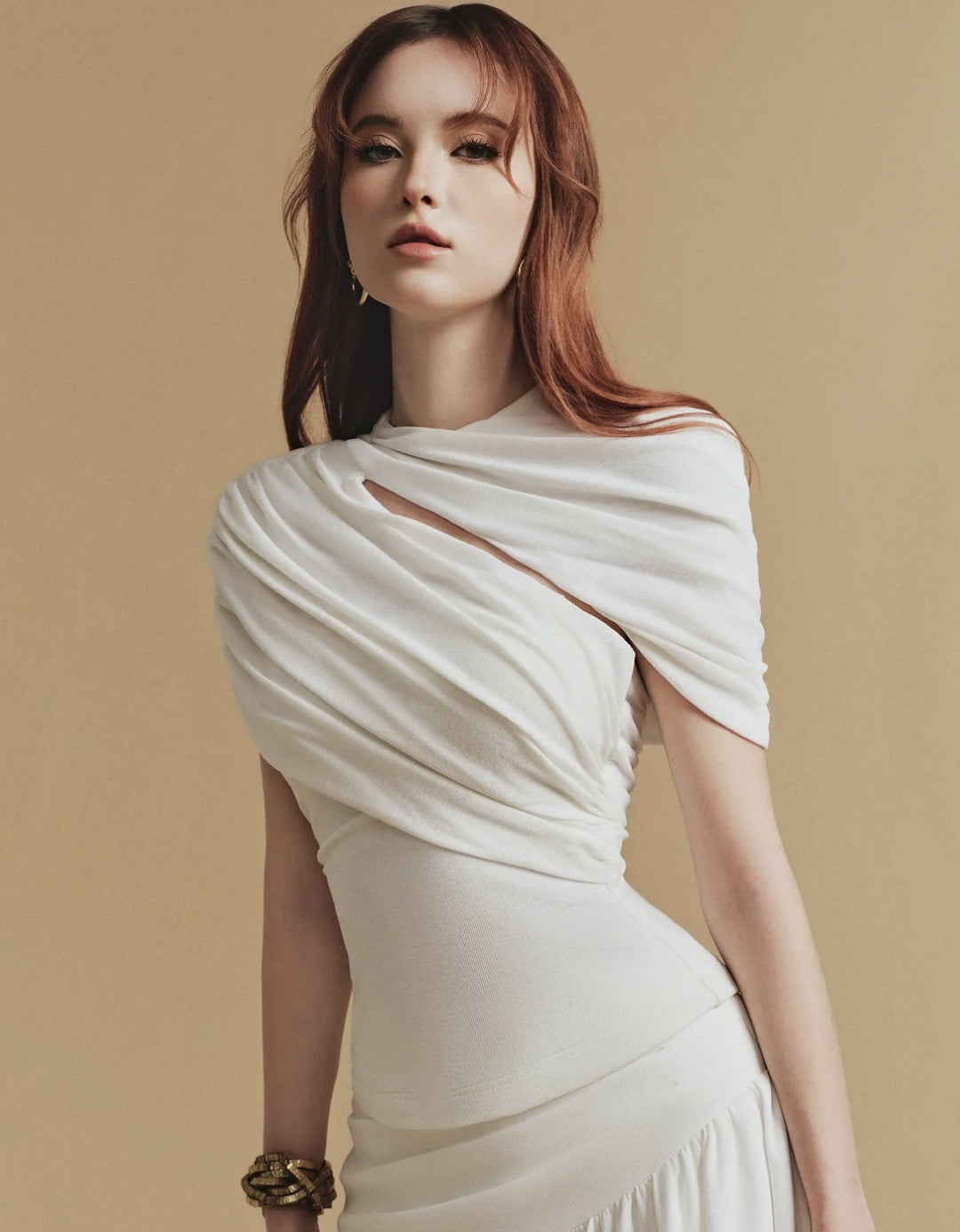CASSIA Women's Asymmetrical Ruched Top and Midi Skirt Set in White | Elegant Two-Piece Outfit for Party, Date Night & Special Occasions