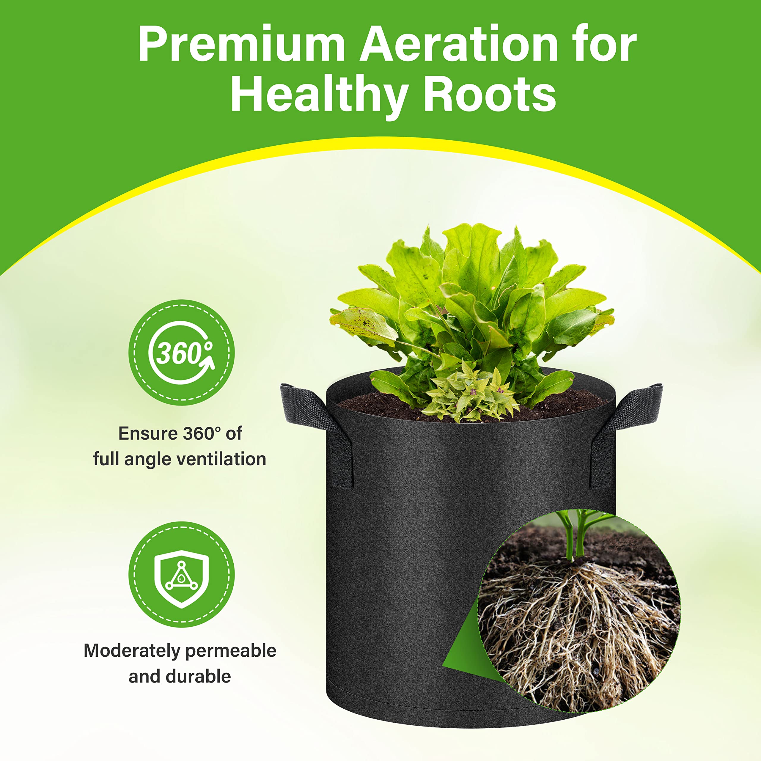 HealSmart 6-Pack 2 Gallon Nonwoven Fabric Grow Bags with Handles - Breathable Plant Pots for Vegetables, Fruits, Flowers & Herbs - Ideal for Indoor/Outdoor Gardening, Balcony Planting & Urban Farming (Black)