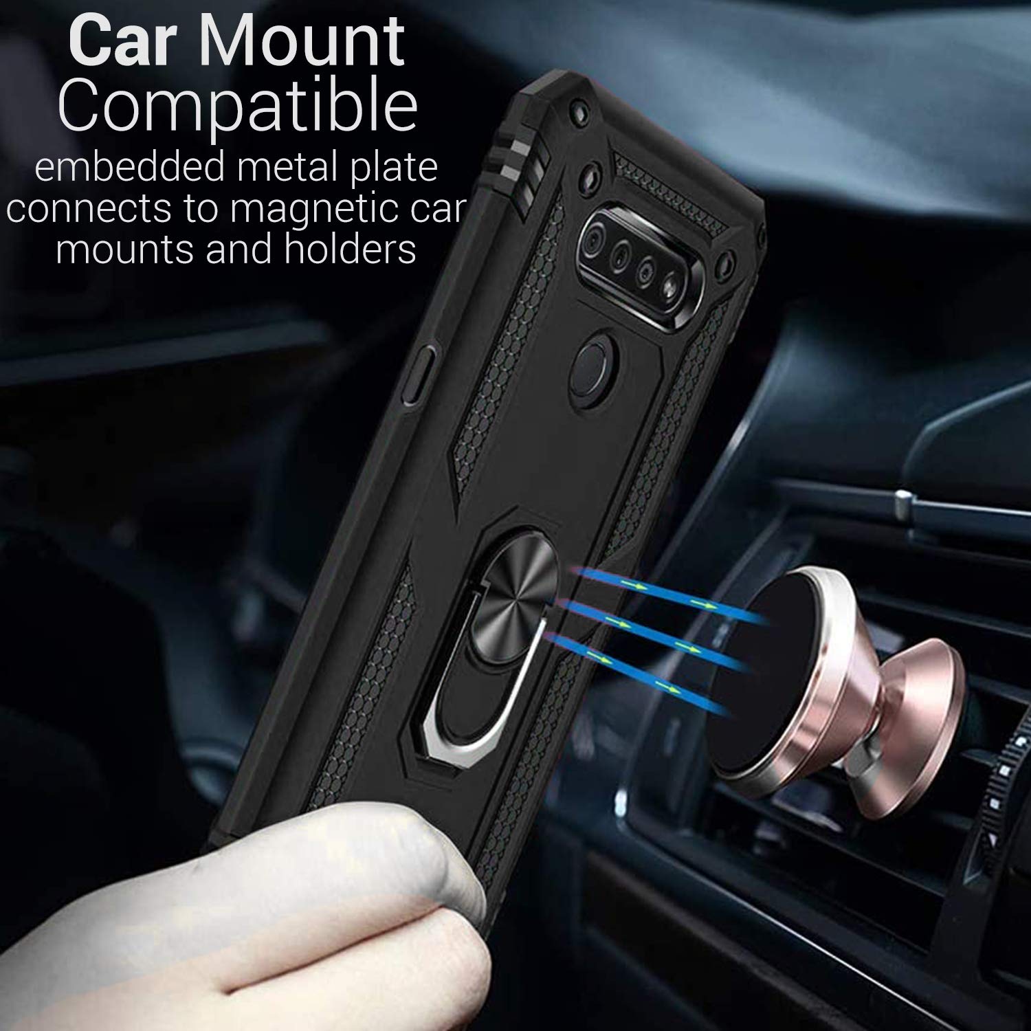 CoverON Magnetic Ring Kickstand for LG K51 & LG Reflect Cases - Rugged Protective Phone Cover with Mounting Compatibility (Black) | Perfect for Car Mounts, Desk Viewing & Hands-Free Use