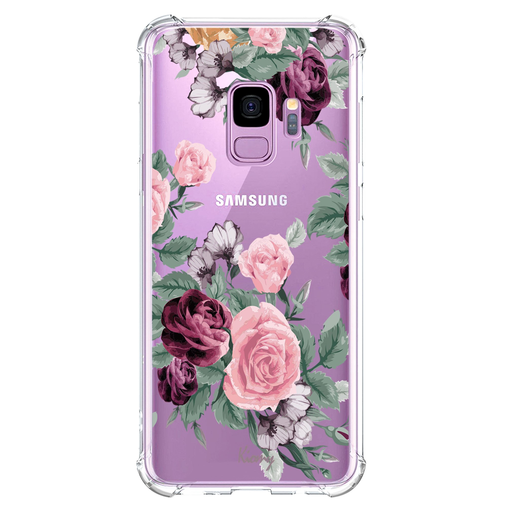 KIOMY Galaxy S9 Case for Women - Floral Shockproof Protective Cover with Cute Purple Flowers Design - Slim Fit Soft TPU Rubber Phone Case for Samsung Galaxy S9 5.8 Inch - Perfect for Everyday Use, Work & Travel