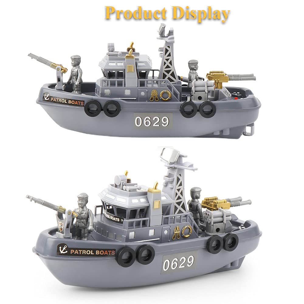 Electric Patrol Boat Toy - Coast Guard & Military Warship Model for Kids, Remote Control Water Pool Boat with LED Lights | Perfect for Outdoor Play, Pool Battles & Collectors
