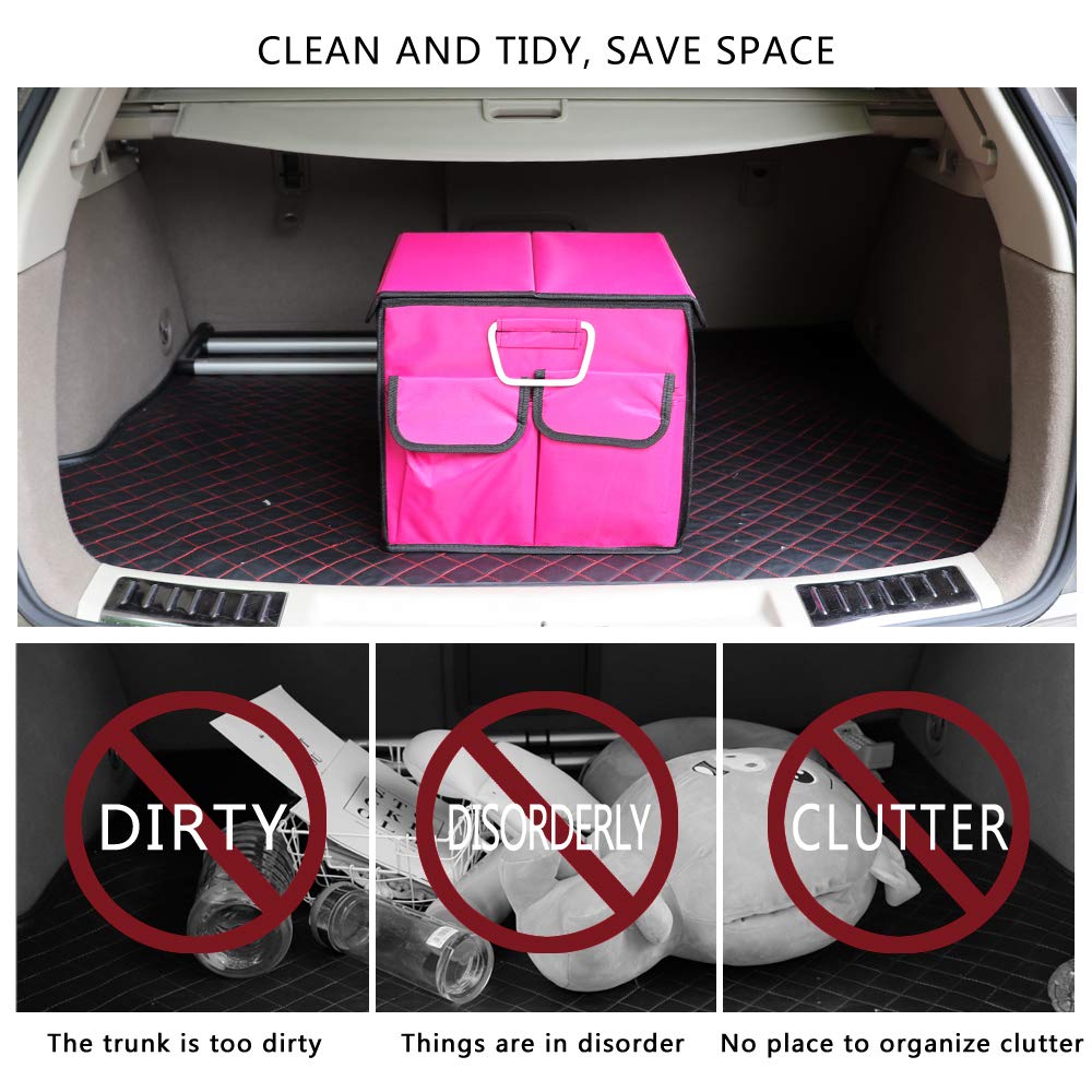 Collapsible Car Trunk Organizer with Non-Slip Straps - Portable Multi-Compartment Storage for SUV, Truck, Minivan & Auto Vehicles (Small, Rose Red) - Perfect for Road Trips, Grocery Shopping & Car Organization