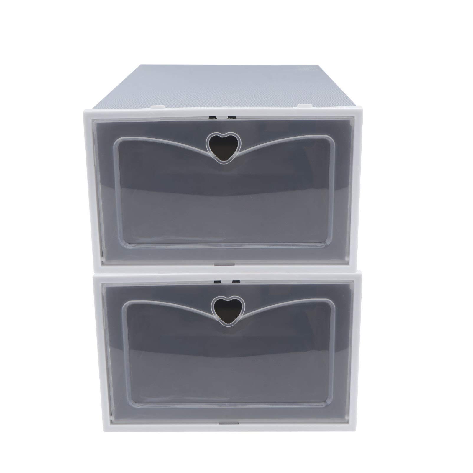 Cabilock 2-Pack Stackable Clear Plastic Shoe Storage Boxes with Drop Front Design - Organizer for Sneakers, High Heels & Boots - Space Saving Closet & Entryway Shoe Storage Solution (Grey)