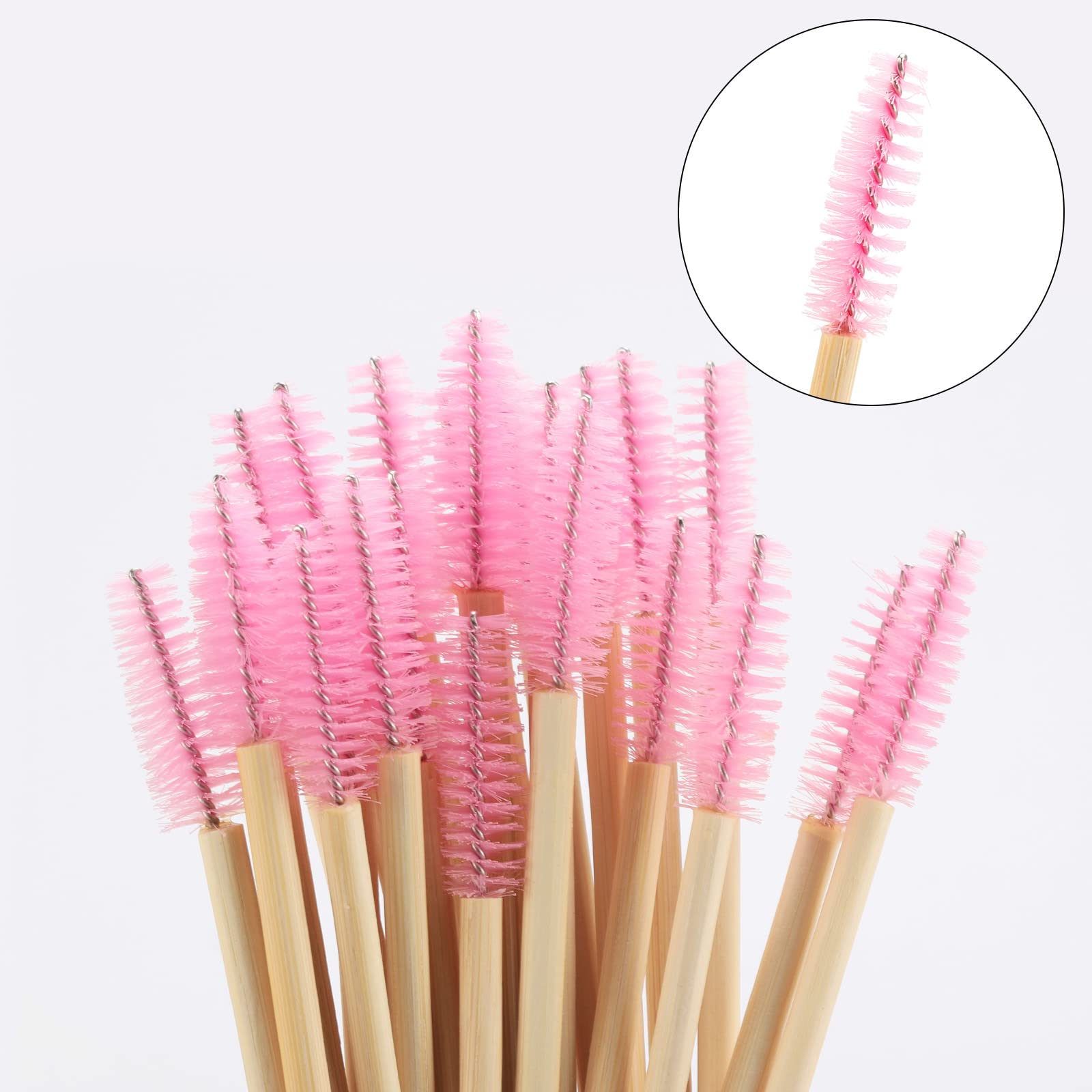 100 Pcs Disposable Bamboo Mascara Wands - Eyelash Extension Spoolie Brushes for Professional Makeup Kits | Perfect for Salon, Home Use & Travel (Pink)
